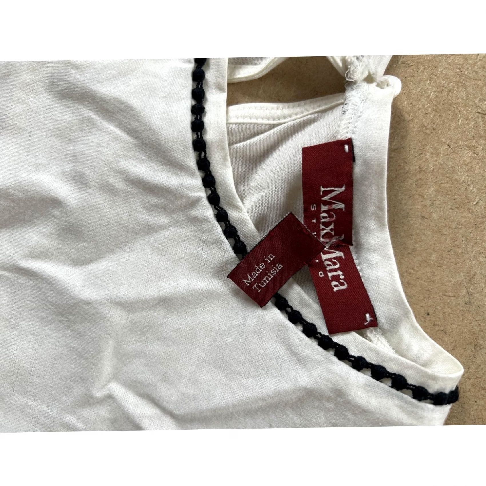 Max Mara MaxMara Studio Blouse Womens M White Short Sleeve Round Neck Crochet Lightweight Jersey Casual Size M / US 6-8 / IT 42-44 - 4 Thumbnail