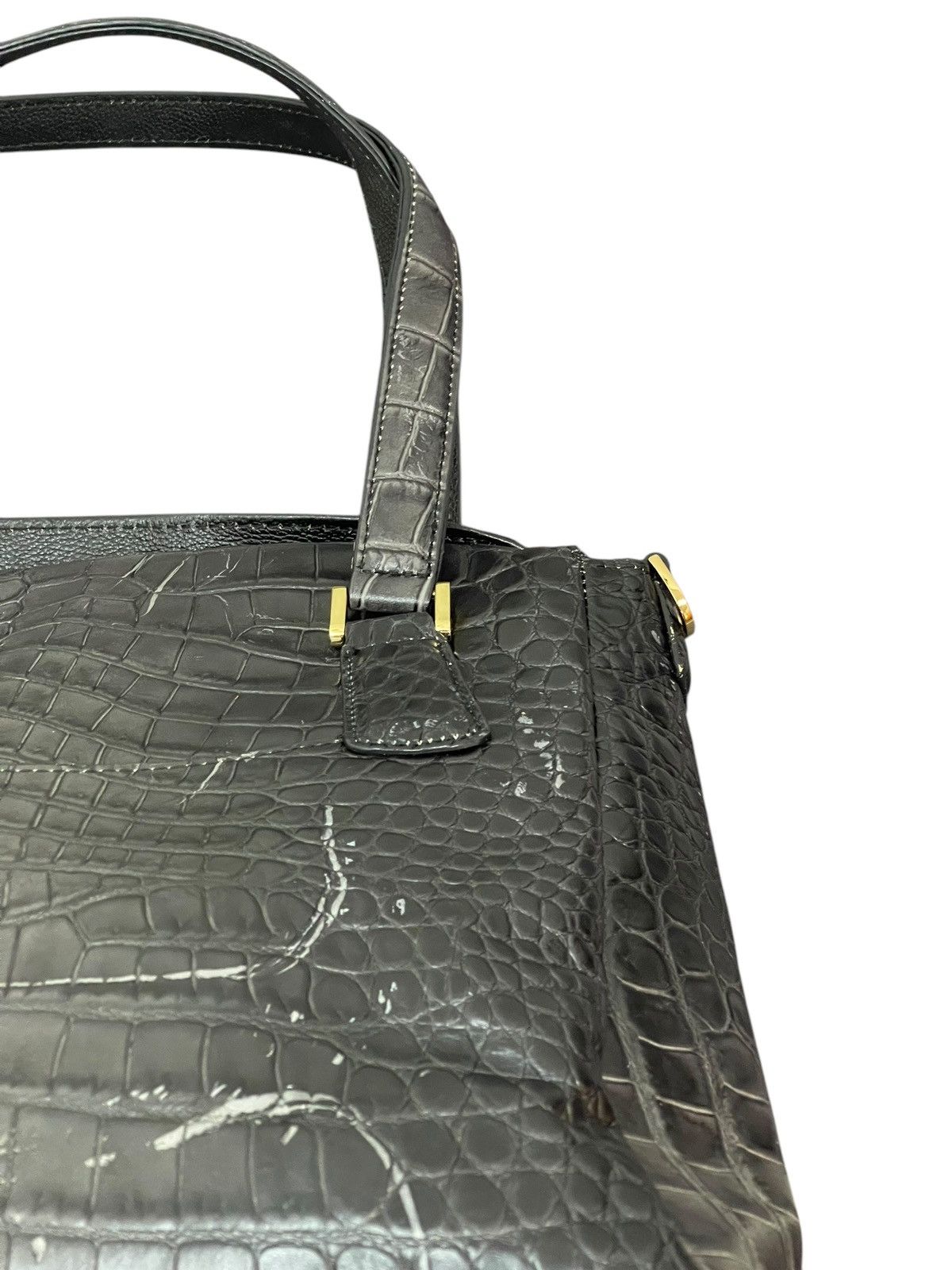 Genuine Leather Crocodile Embossed Patina Leather Jewels Hand Bag 1🟩4 Size ONE SIZE - 16 Thumbnail