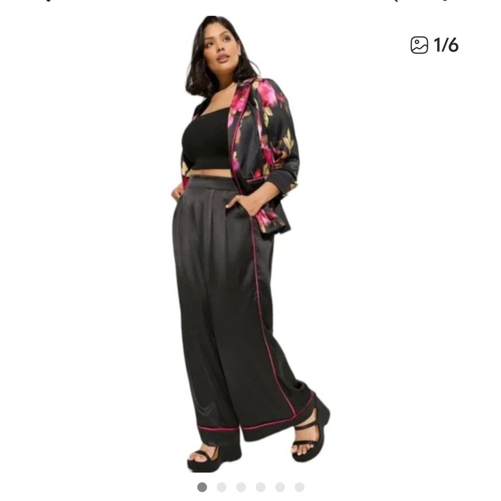 Other Torrid Wide Leg High-Rise Pull-On Satin Pants black pink L Size 36" / US 14 / IT 50 - 1 Thumbnail