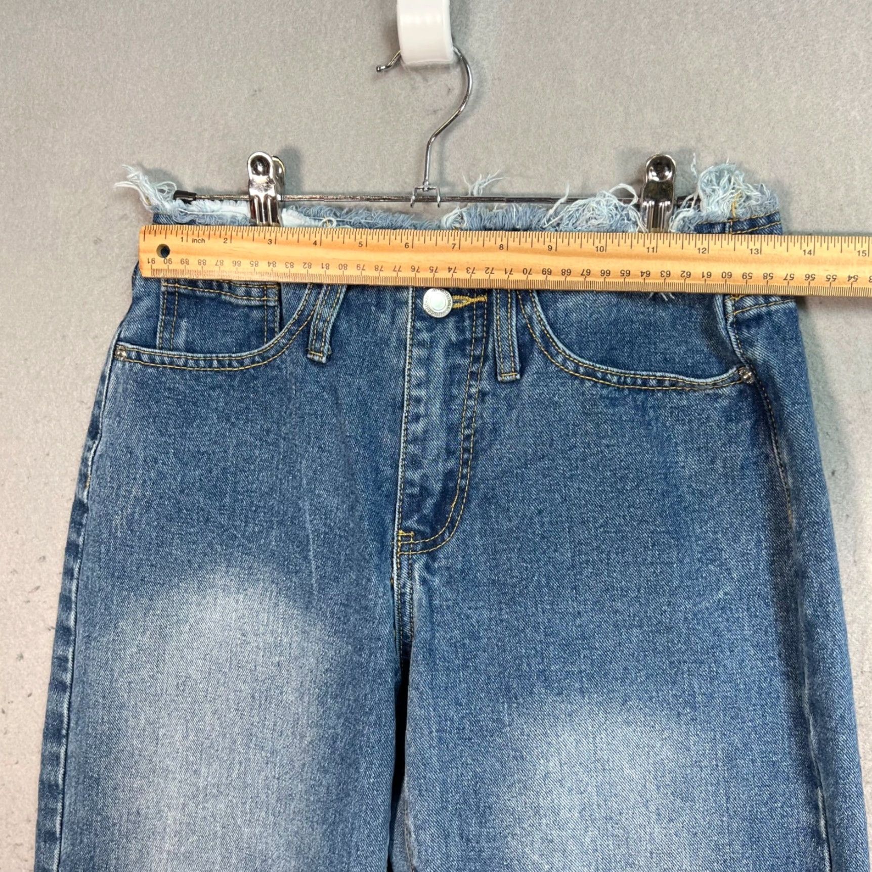 PrettyLittleThing PrettyLittleThing Jeans Womens Petite Blue High-Waist Frayed Hem Wide Leg Size 00 Size 24" / US 00 / IT 34 - 5 Thumbnail