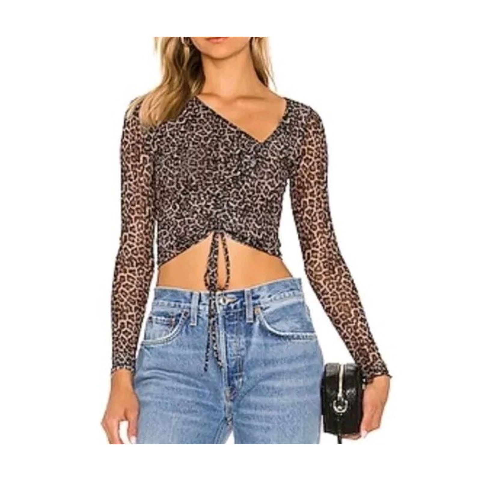 superdown Superdown Blouse destiny mesh tie leopard sheer S A001433 Size S / US 4 / IT 40 - 1 Thumbnail