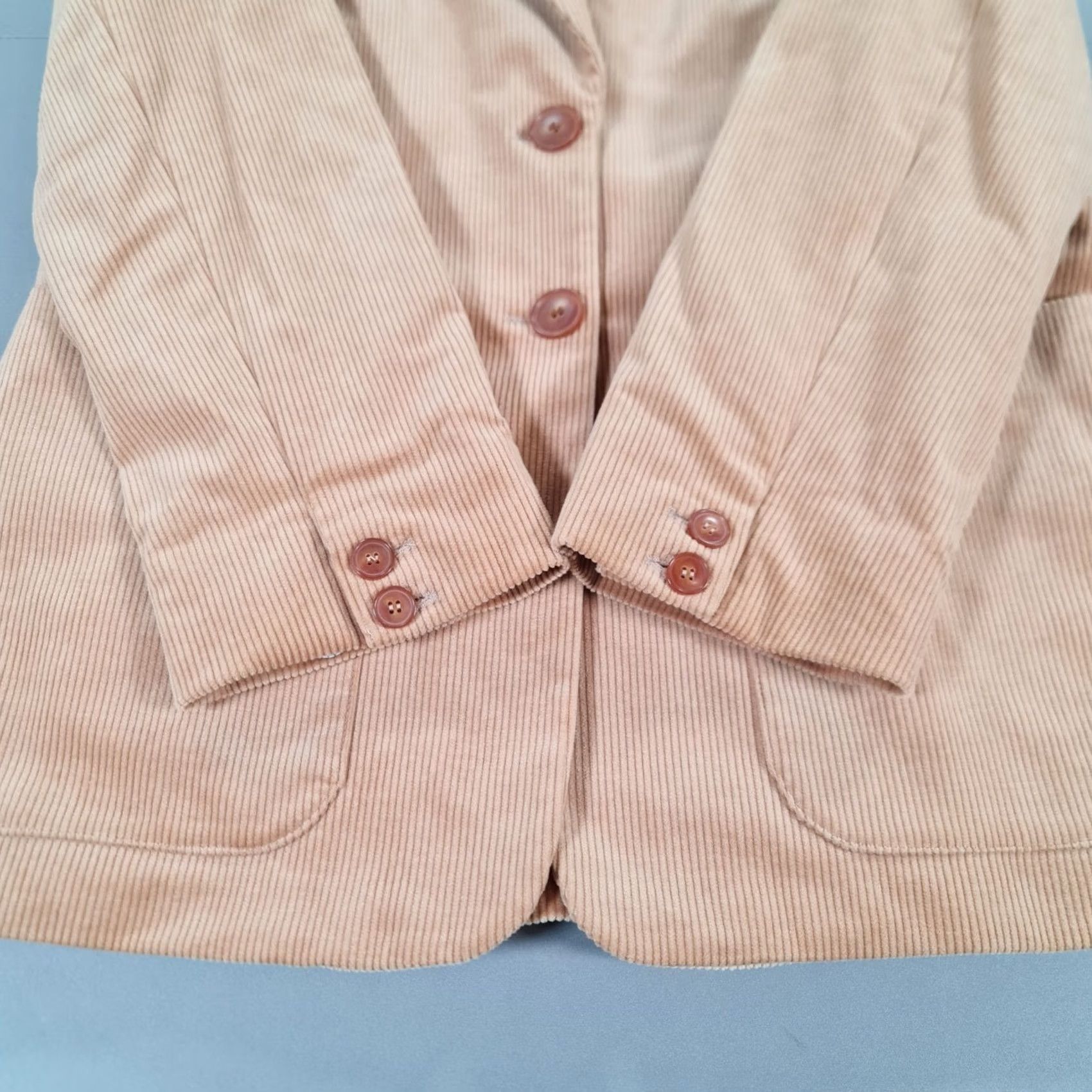 Vintage Brora Beige Blazer Womens 10 UK Corduroy Single Breasted Buttoned Jacket Mid-Length Casual Mens? No, Womens. Size L / US 10 / IT 46 - 4 Thumbnail