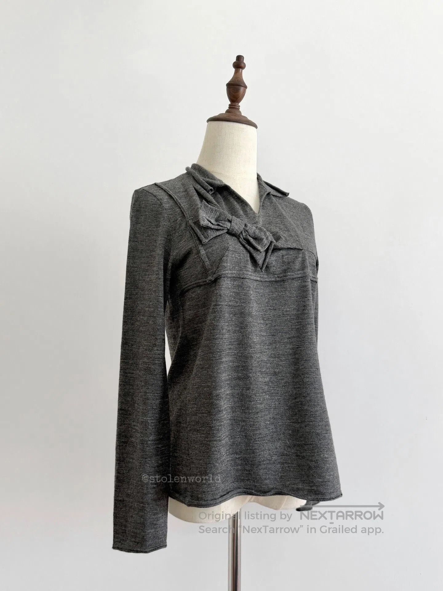 Comme des Garcons gray wool top with bow detail. Size M / US 6-8 / IT 42-44 - 6 Thumbnail