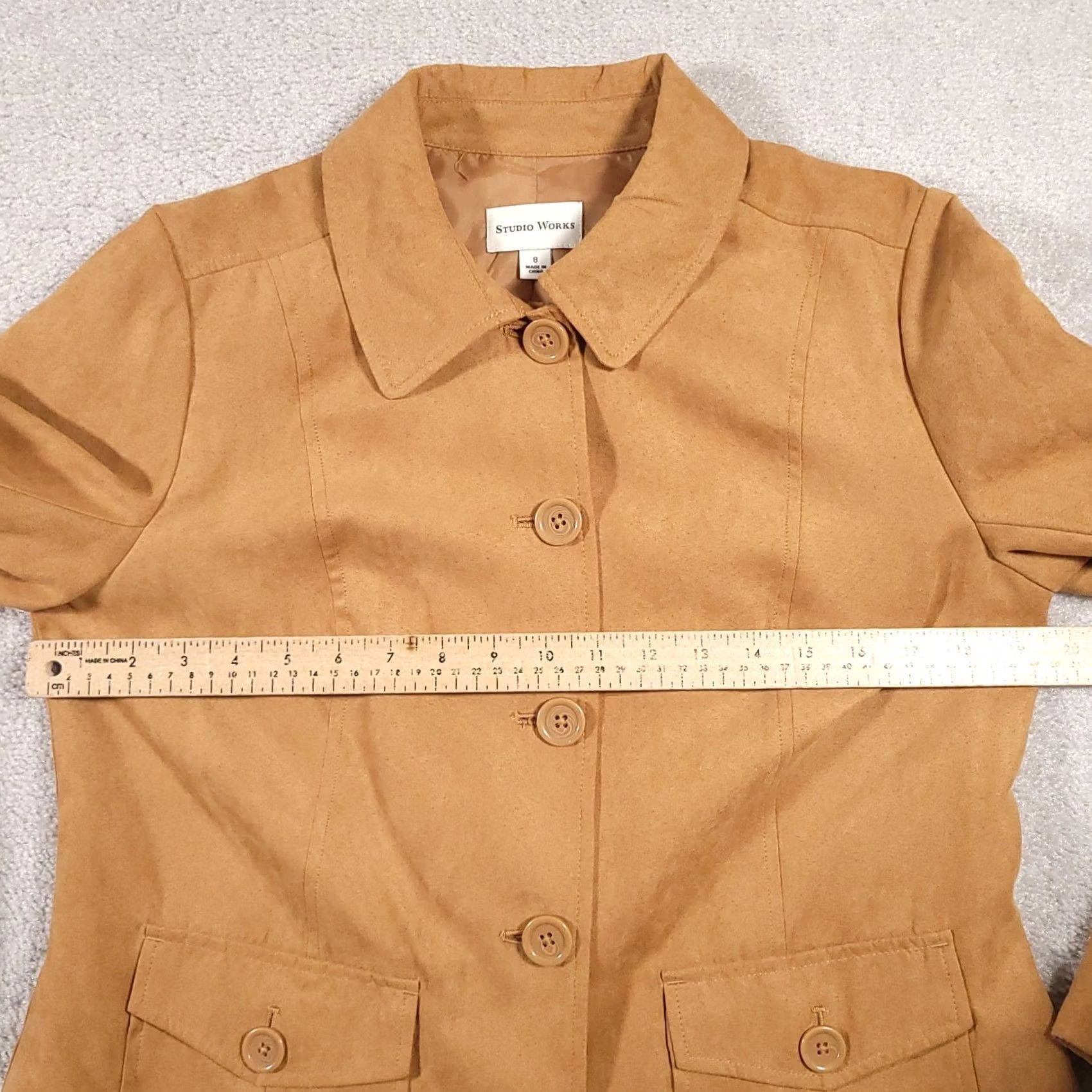 Vintage Studio Works Faux Suede Button Up Shirt Women's 8 Tan Long Sleeve Collared Lined Shirt Size M / US 6-8 / IT 42-44 - 5 Thumbnail