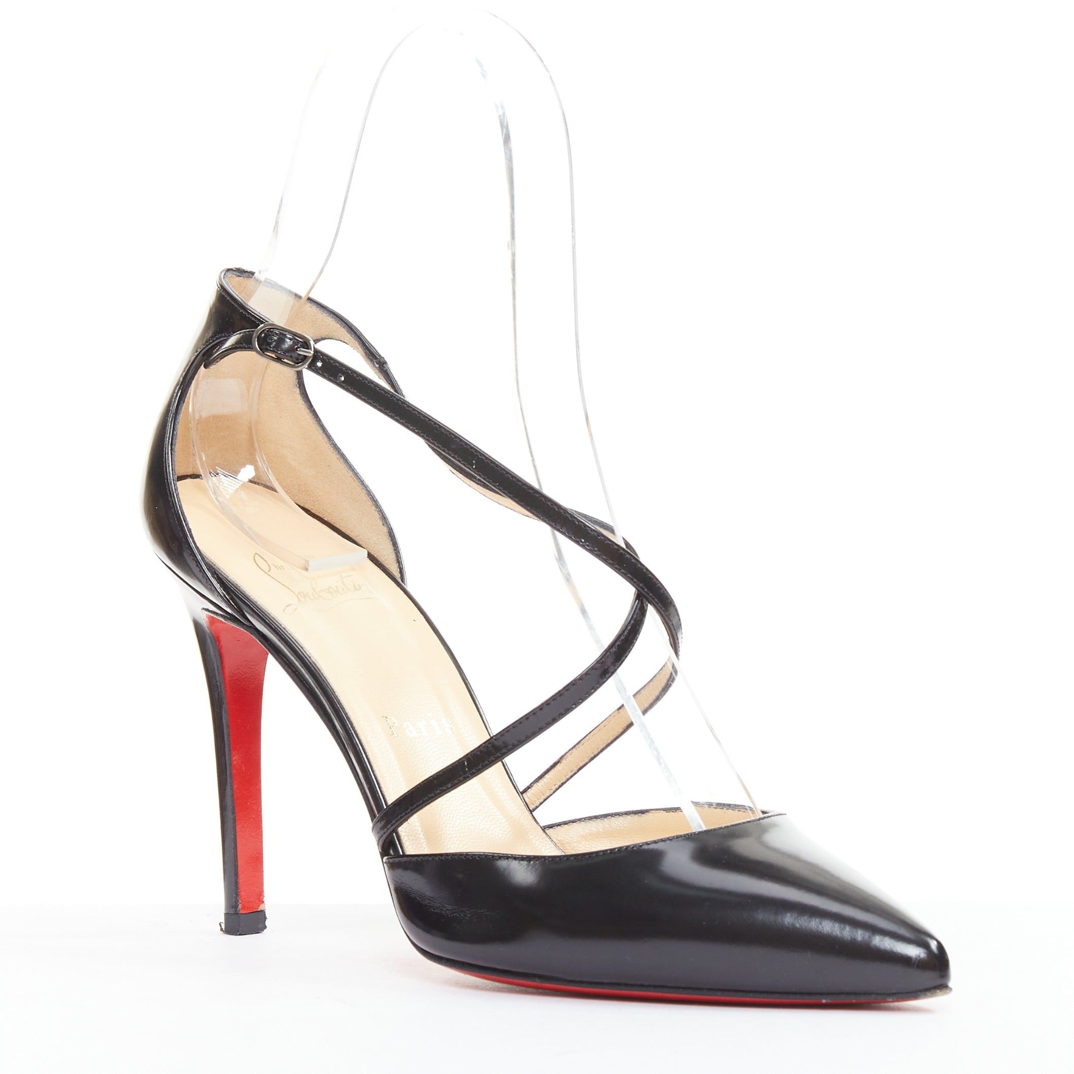 Christian Louboutin CHRISTIAN LOUBOUTIN Crosspiga 100 Jazz Calf black criss cross point toe pumps EU37.5 Size US 7.5 / IT 37.5 - 1 Thumbnail