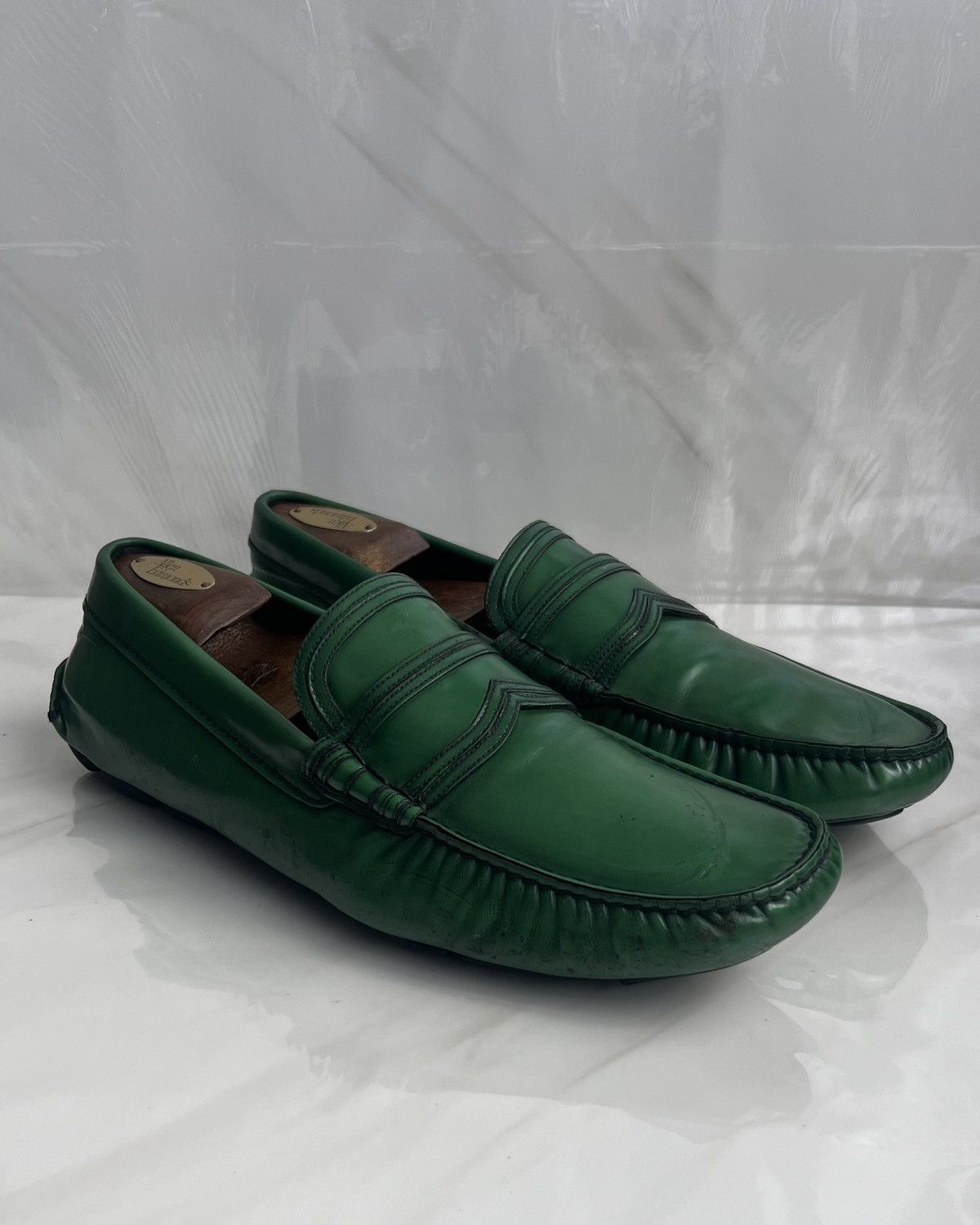 Prada Prada Green Leather Moccasin slip on Penny loafers Size US 10.5 / EU 43-44 - 1 Thumbnail
