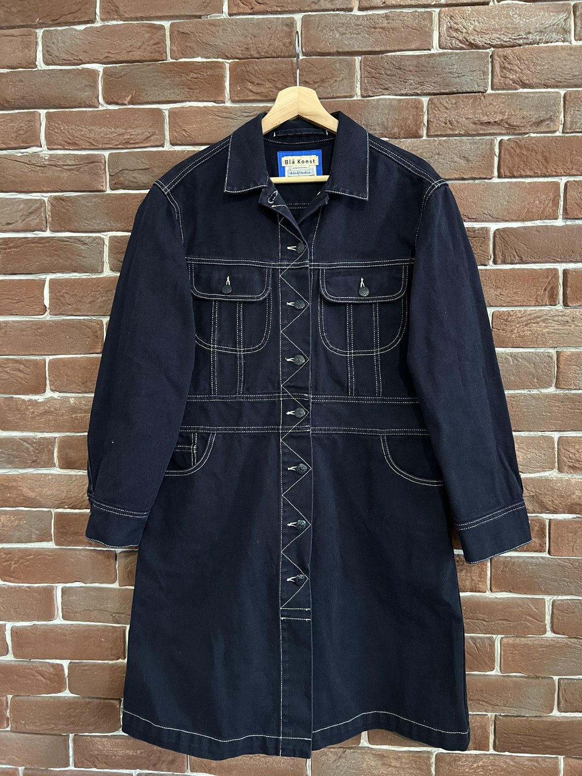 Acne Studios Bla Konst Long Denim Coat Jacket 36 Blue Hype S
