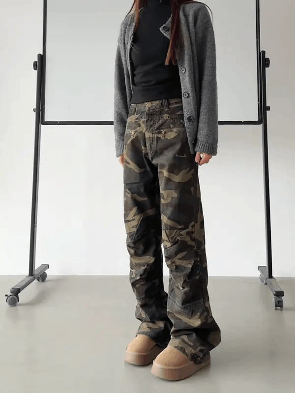 Vintage Camo Print Stacked Flare Pants Size US 33 - 3 Thumbnail