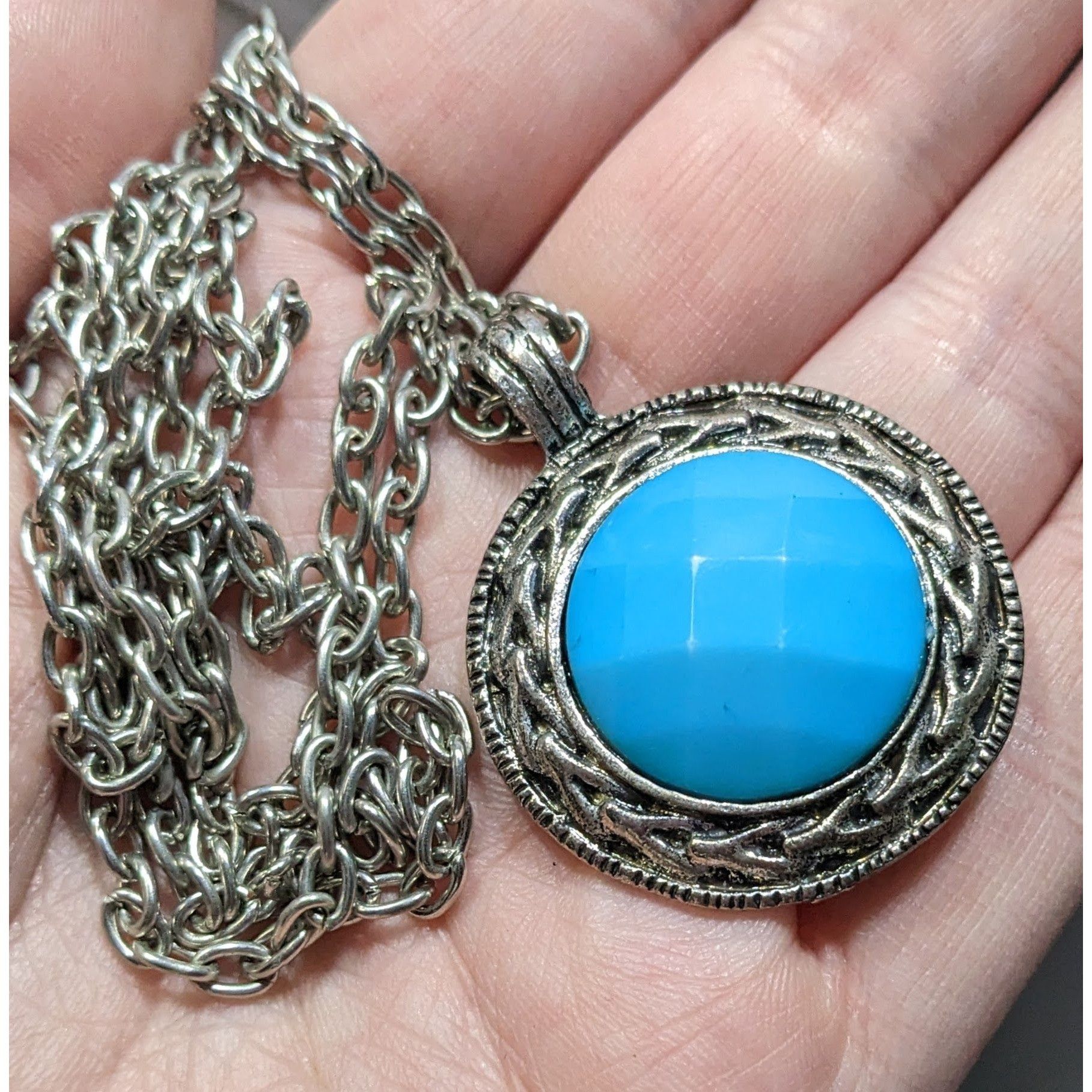 Other Bohemian Blue Pendant Necklace With Silver Tone Bezel And Ch Size ONE SIZE - 7 Thumbnail