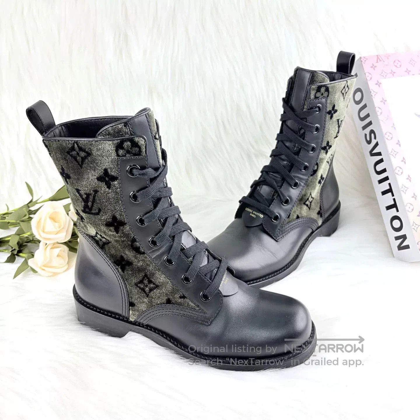 Louis Vuitton LV Camo Embossed Leather Martin Boots. Size US 6 / IT 36 - 3 Thumbnail