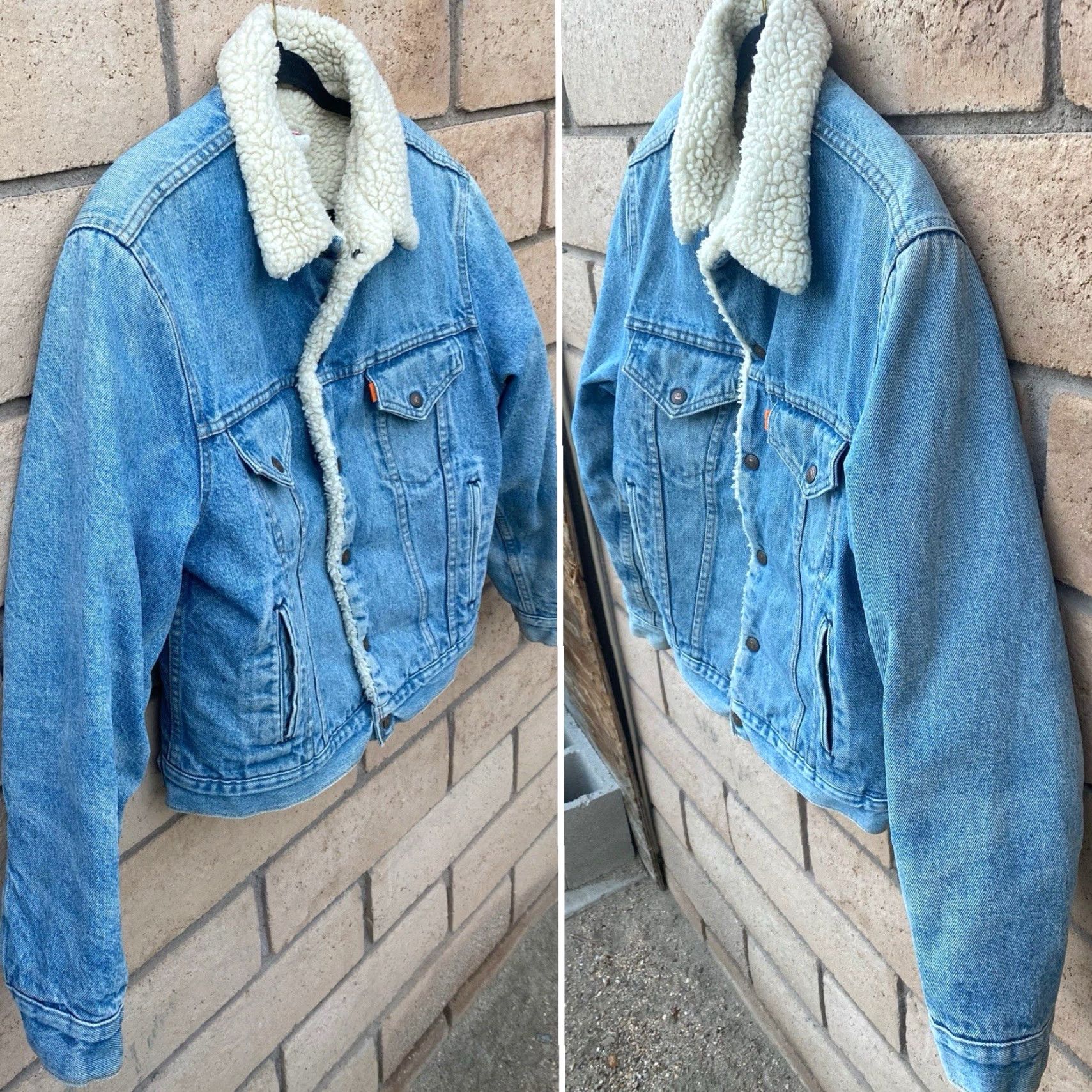 Levi's VINTAGE Levi’s Trucker Denim Jacket Orange Tab Made in USA 42 Sherpa Lined Western Quilted Nylon Sleeves Mens Size US XS / EU 42 / 0 - 5 Thumbnail