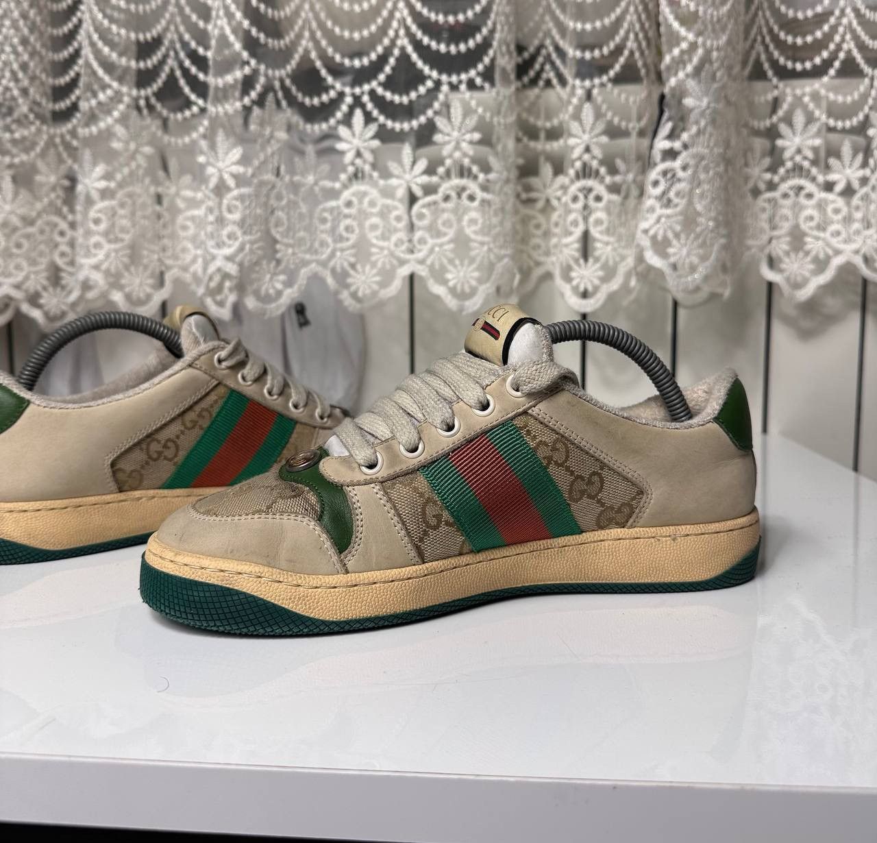 Gucci Gucci Screener Leather GG Canvas Double G Logo Sneakers Size US 5.5 / IT 35.5 - 13 Thumbnail