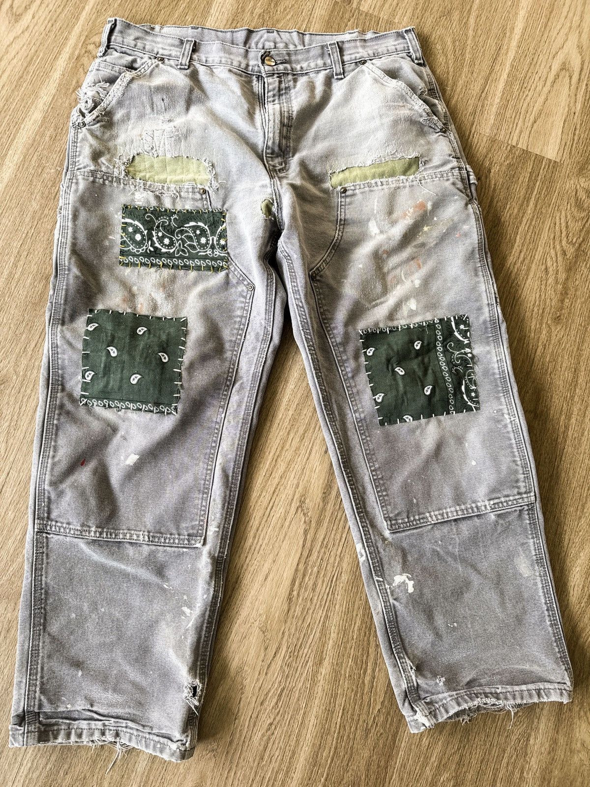 image of Carhartt Double Knee Patchwork Jeans in Grey, Men's (Size 38)