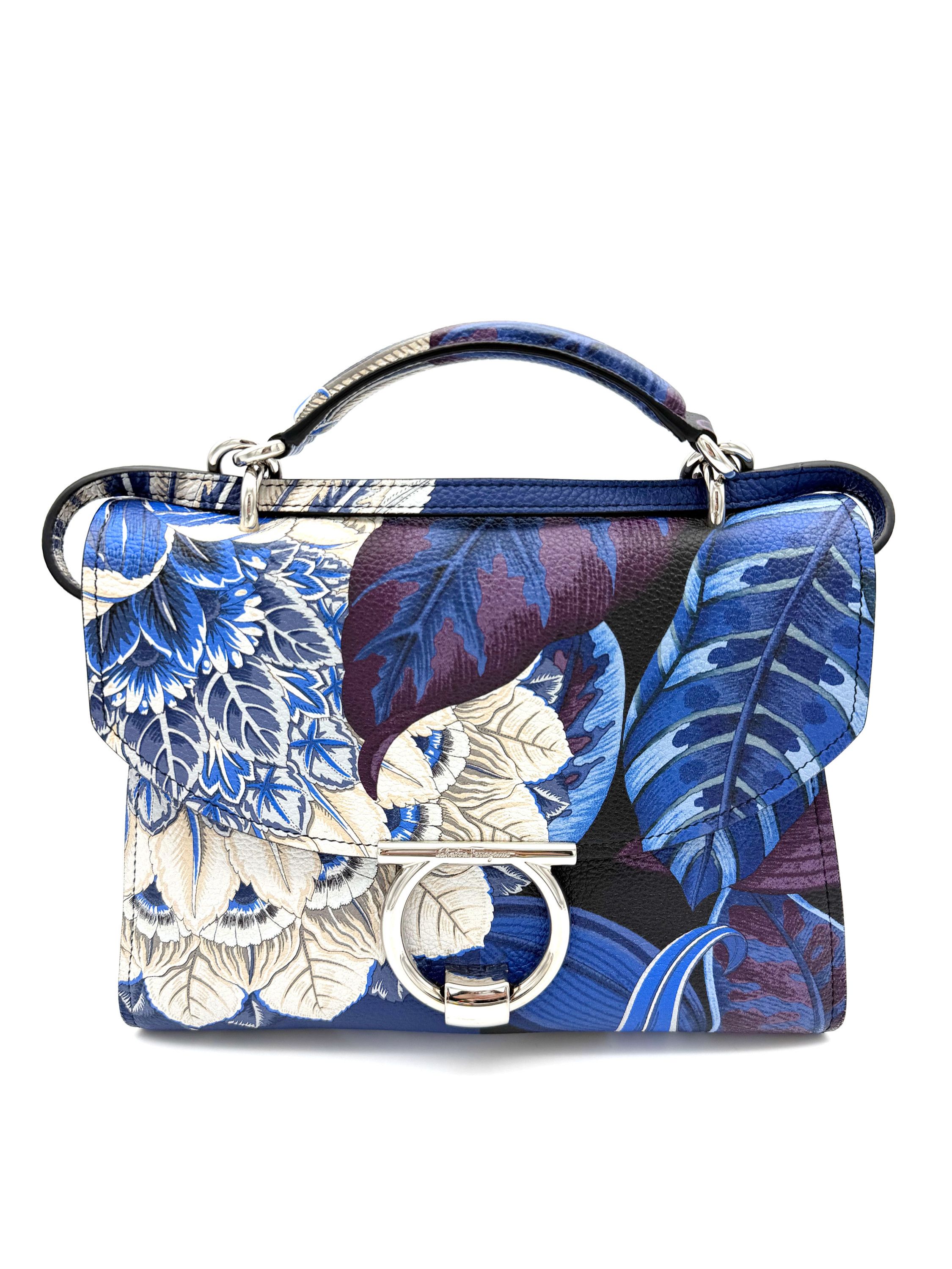 Salvatore Ferragamo Salvatore Ferragamo Floral Print Calfskin Flap Bag – Blue Size ONE SIZE - 1 Thumbnail
