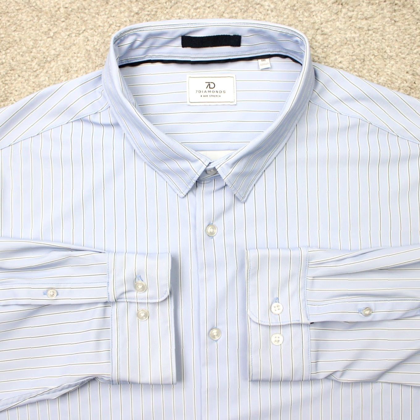 Vintage 7 Diamonds Shirt Mens 2XL Blue Striped 4 Way Stretch Long Sleeve Button-Up Shirt Size US XXL / EU 58 / 5 - 2 Thumbnail
