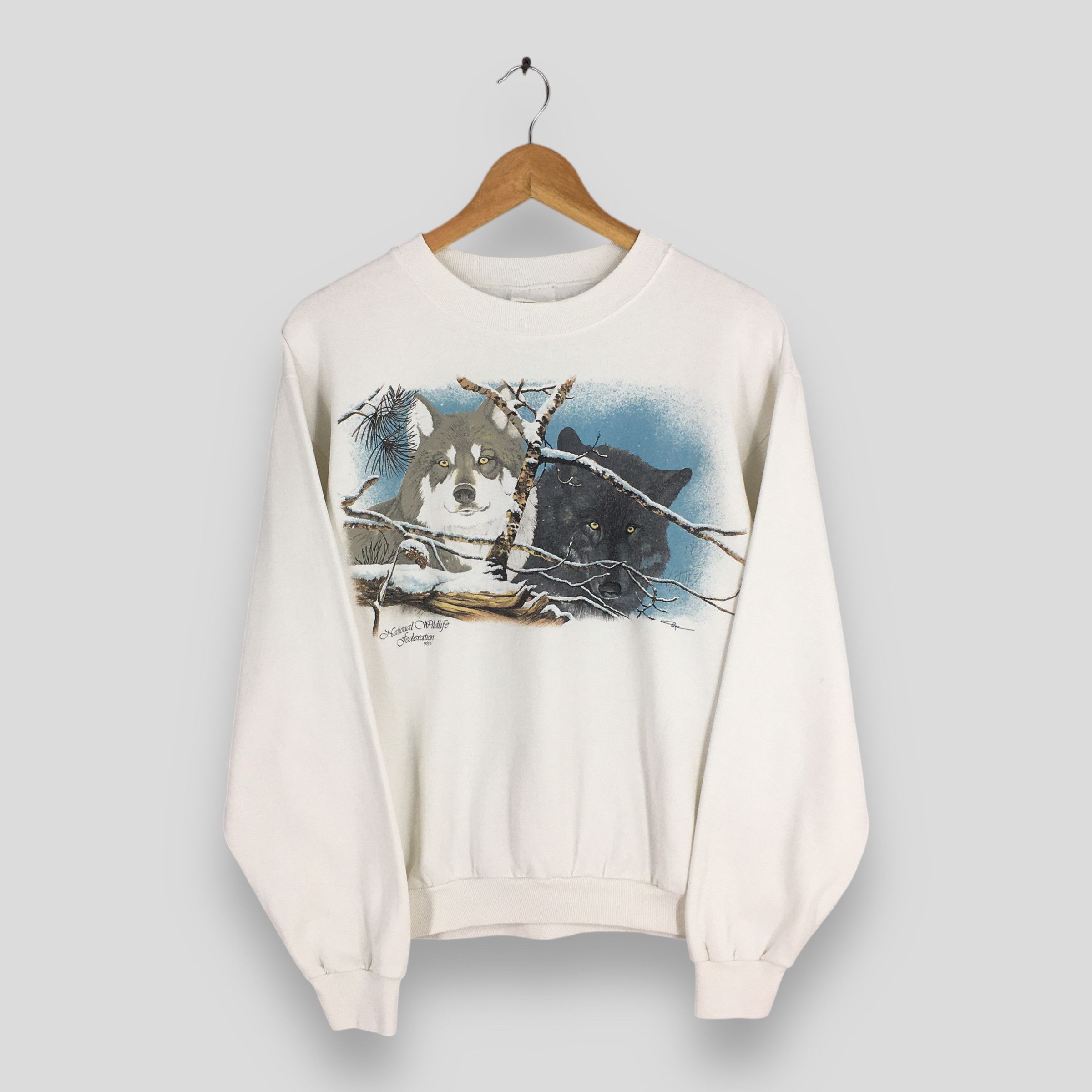 Habitat × Vintage Vintage 90s The Wolf Hunter White Sweatshirt Medium Size US M / EU 48-50 / 2 - 1 Thumbnail
