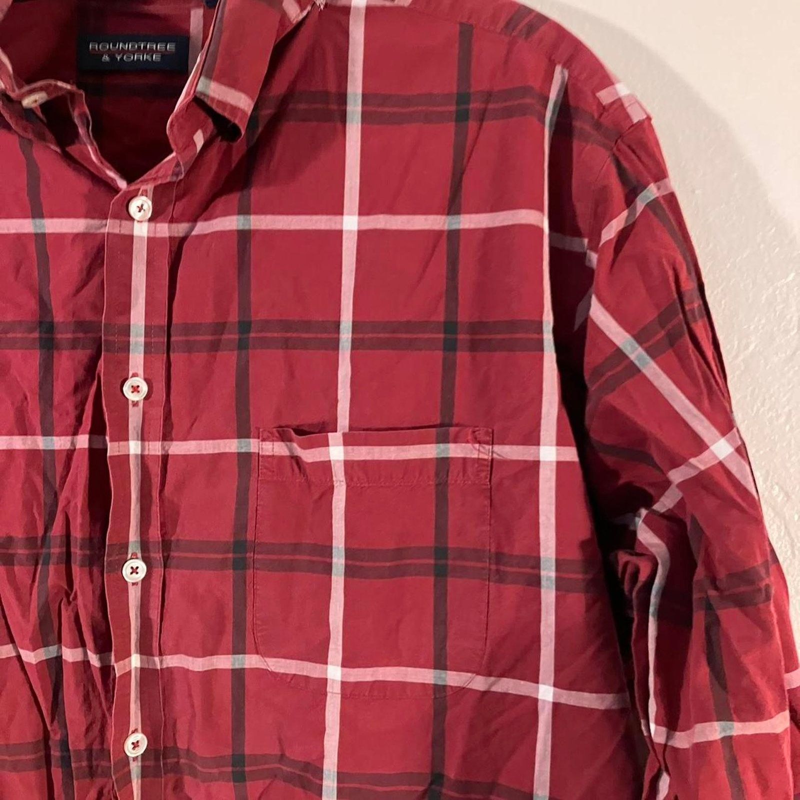 Roundtree & Yorke Roundtree Yorke Red Plaid Repaired Button Up Shirt Size US XXL / EU 58 / 5 - 2 Thumbnail