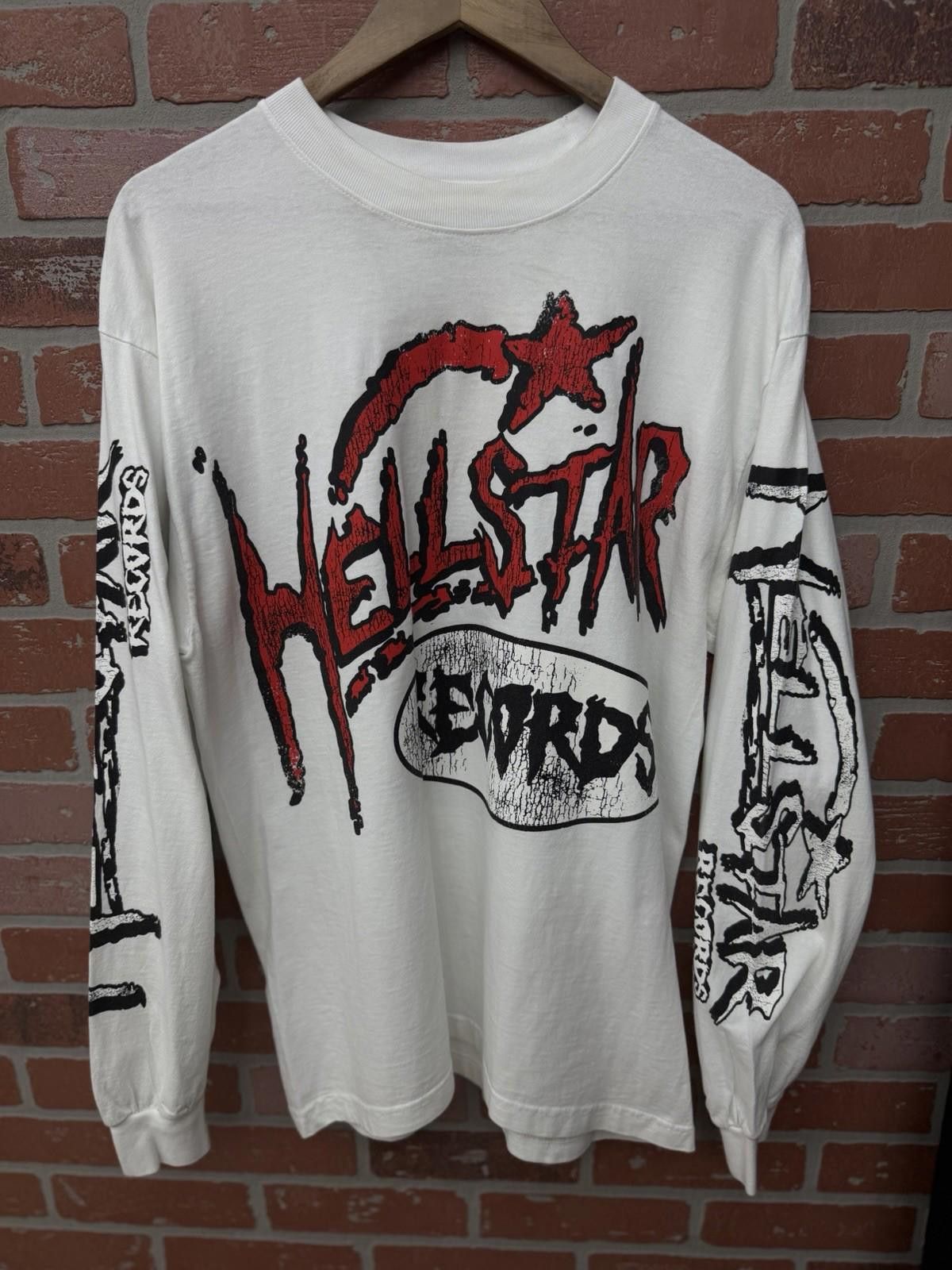 HELLSTAR Hellstar Records White Long Sleeve Jersey Graphic Shirt (M) Size US M / EU 48-50 / 2 - 5 Thumbnail