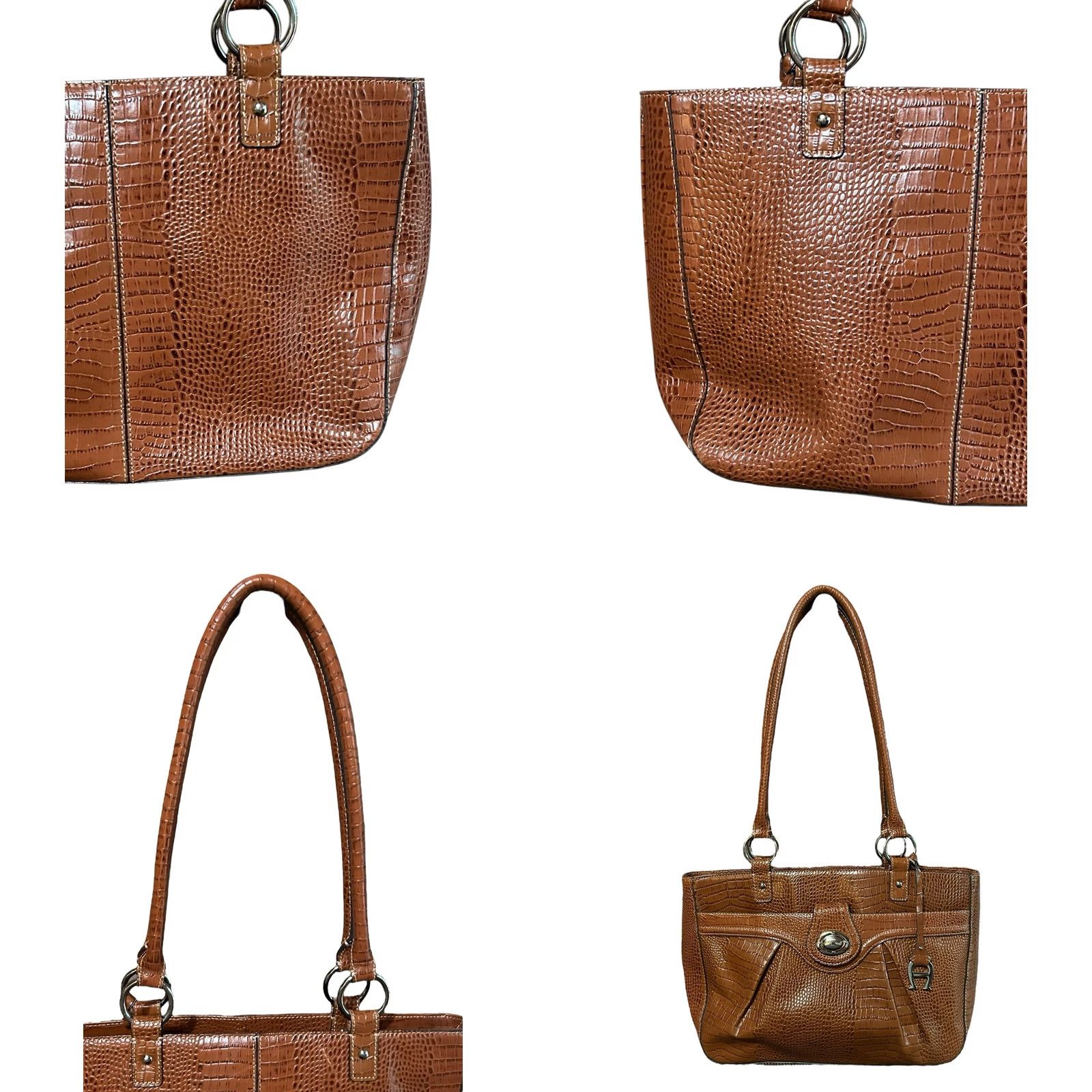Etienne Aigner Etienne Aigner Chestnut Brown Leather Croc Embossed Shoulder Bag Women’s Size ONE SIZE - 11 Thumbnail
