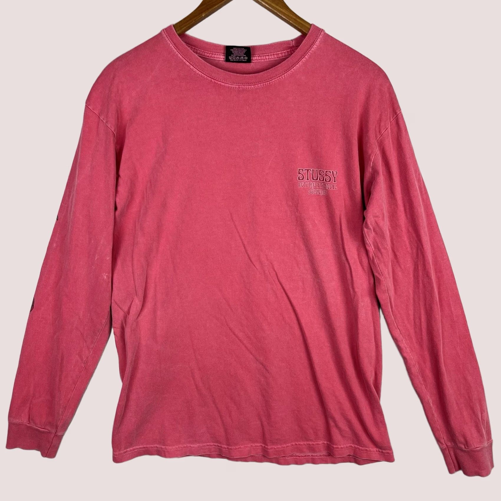 Vintage Stussy Shirt Mens M Pink Skull Roses Long Sleeve Pullover Logo Graphic Print T-Shirt Streetwear Regular Fit Adults Mens Size US M / EU 48-50 / 2 - 1 Thumbnail