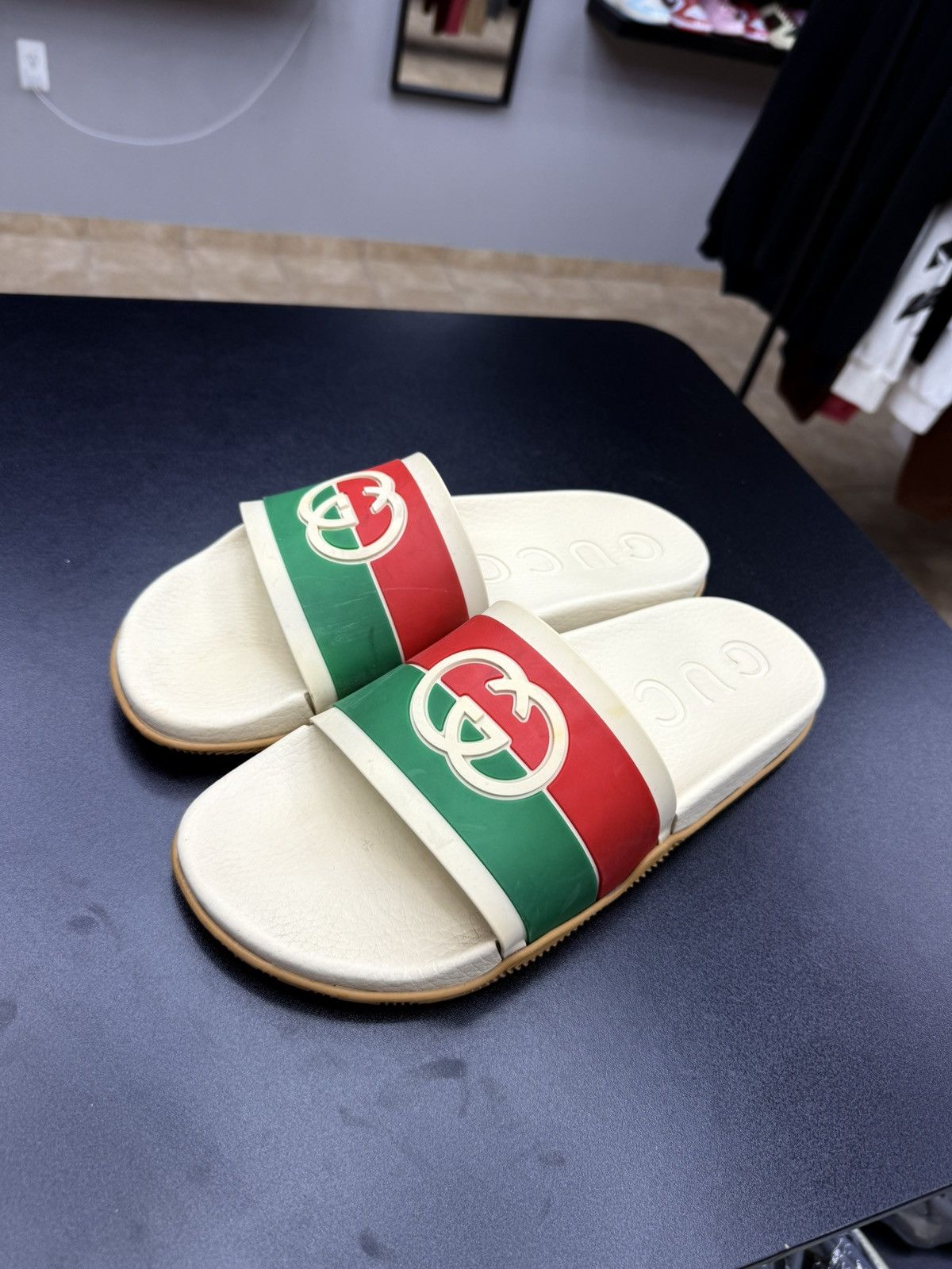 Gucci GUCCI Green Red Beige Interlocking GG Logo Slides sz 12 Size US 12 / EU 45 - 8 Thumbnail
