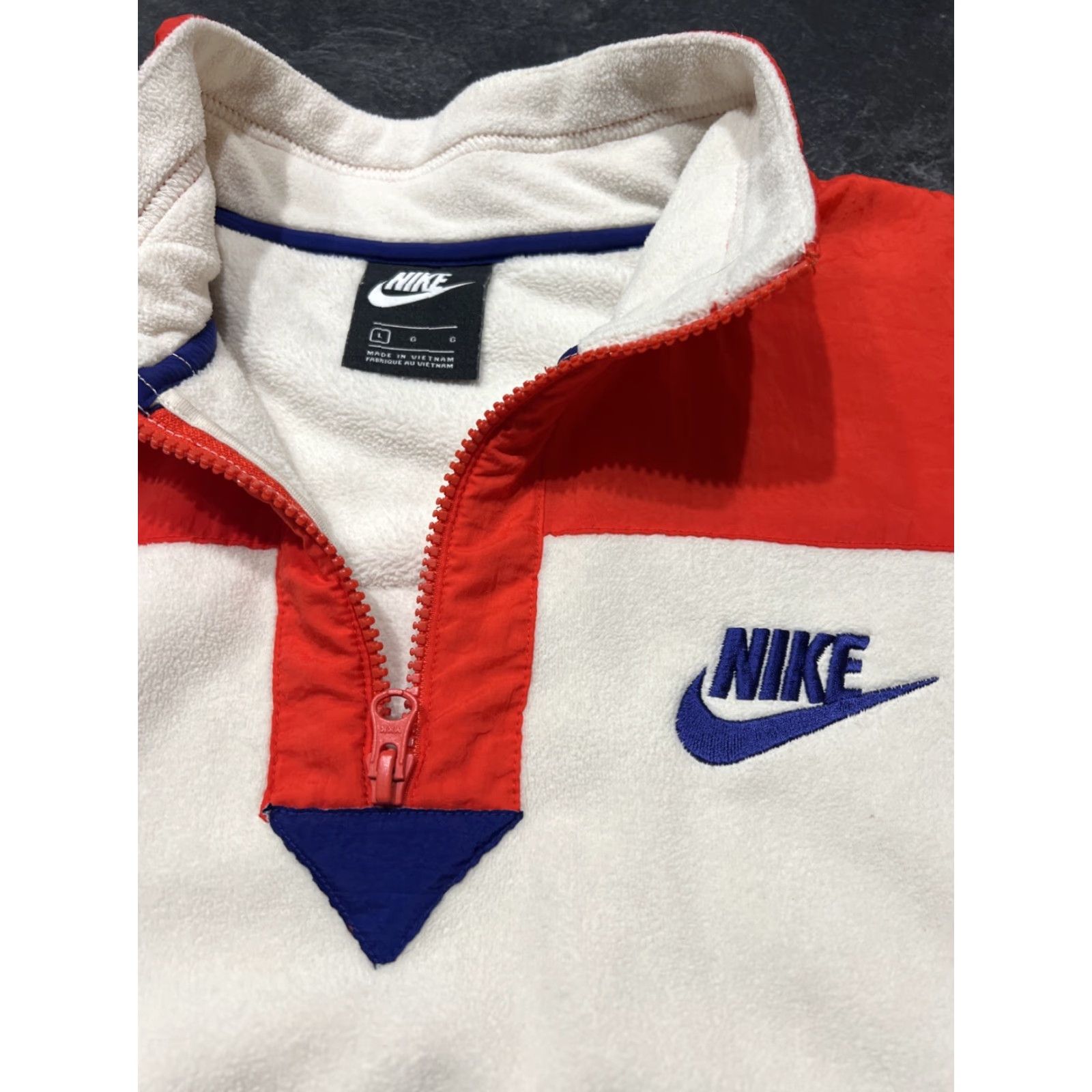 Nike Nike Sportswear Cropped Fleece Zip Jacket Womens L Cream Red Logo Retro Size L / US 10 / IT 46 - 6 Thumbnail