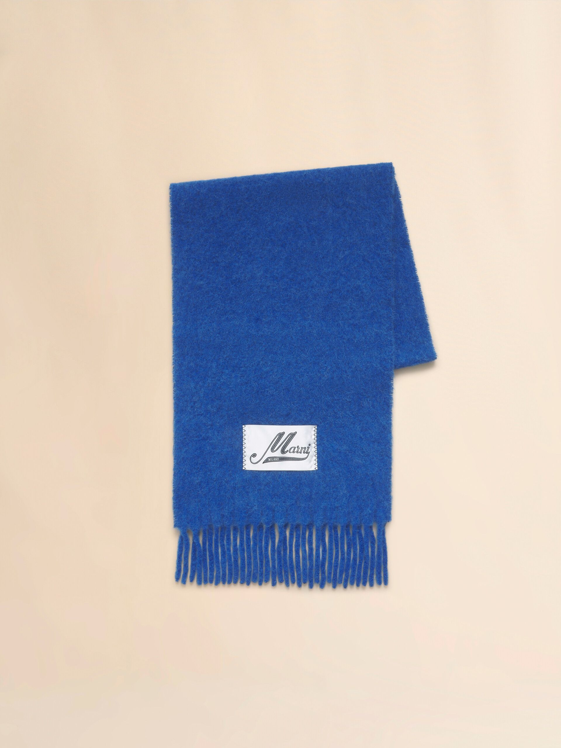 Marni Embroidered Logo Alpaca Felted Wool Classic Blue Scarf FW25 Size ONE SIZE - 12 Thumbnail