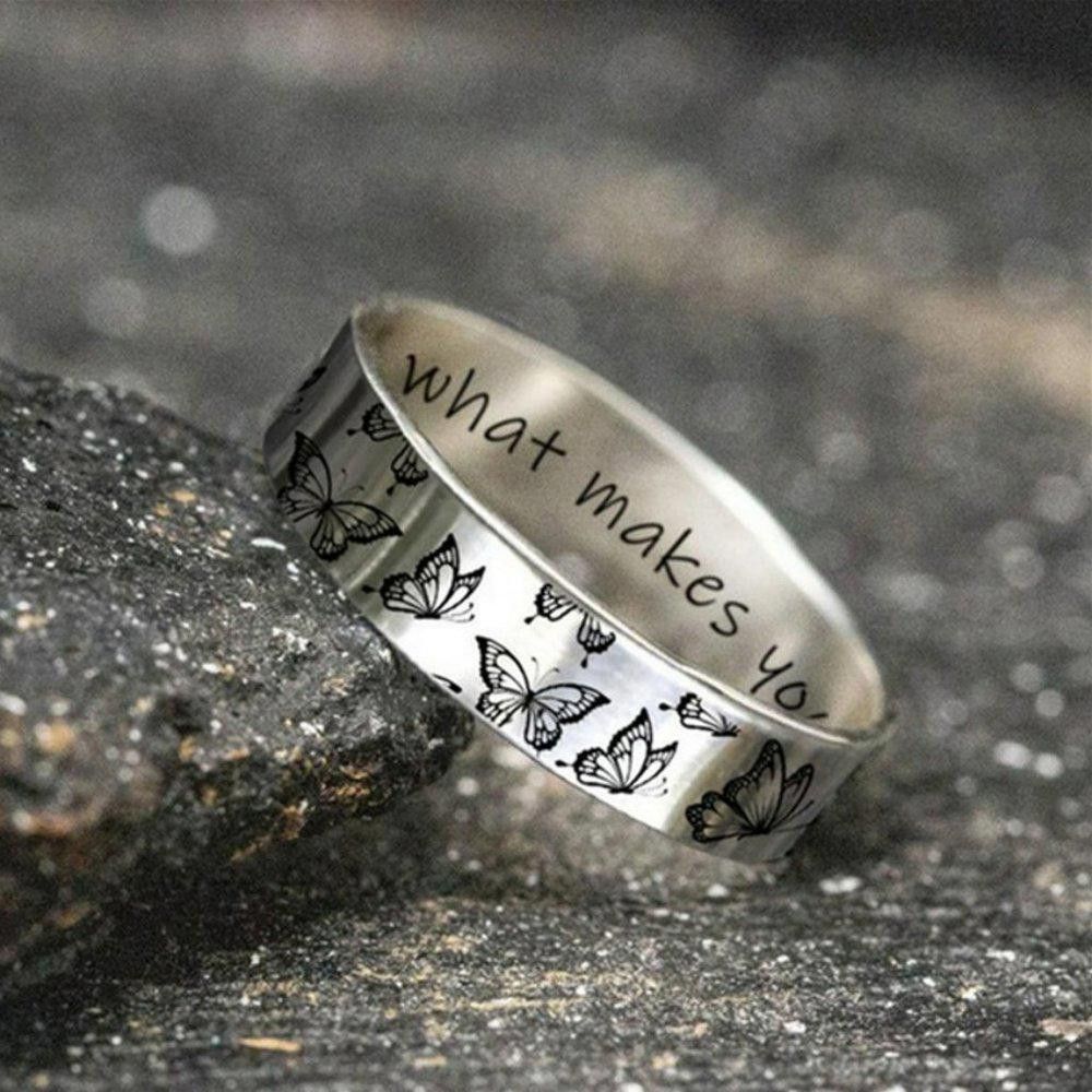 Designer Sterling Silver Butterfly Engraved Daisy Ring - Size 6 Size ONE SIZE - 2 Thumbnail