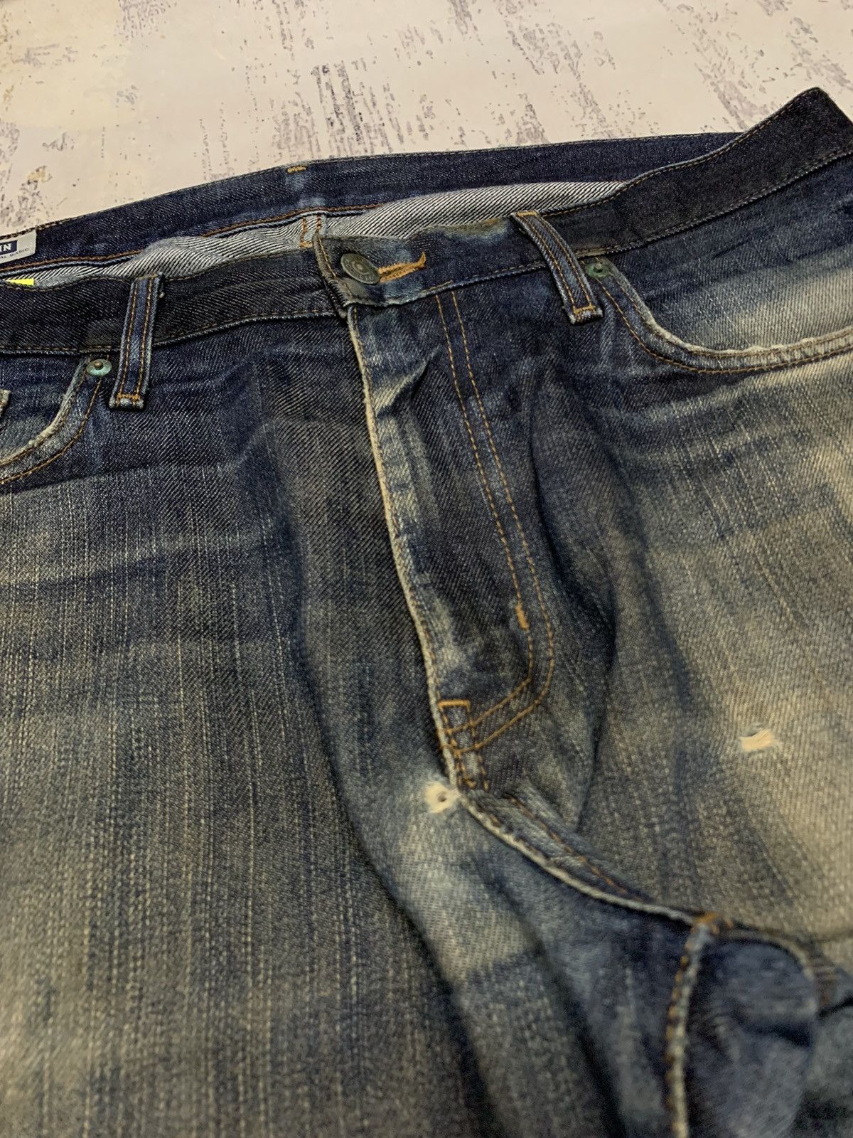 Japanese Brand Edwin 505 Distressed Mud Wash Denim Jeans Size US 37 - 6 Thumbnail