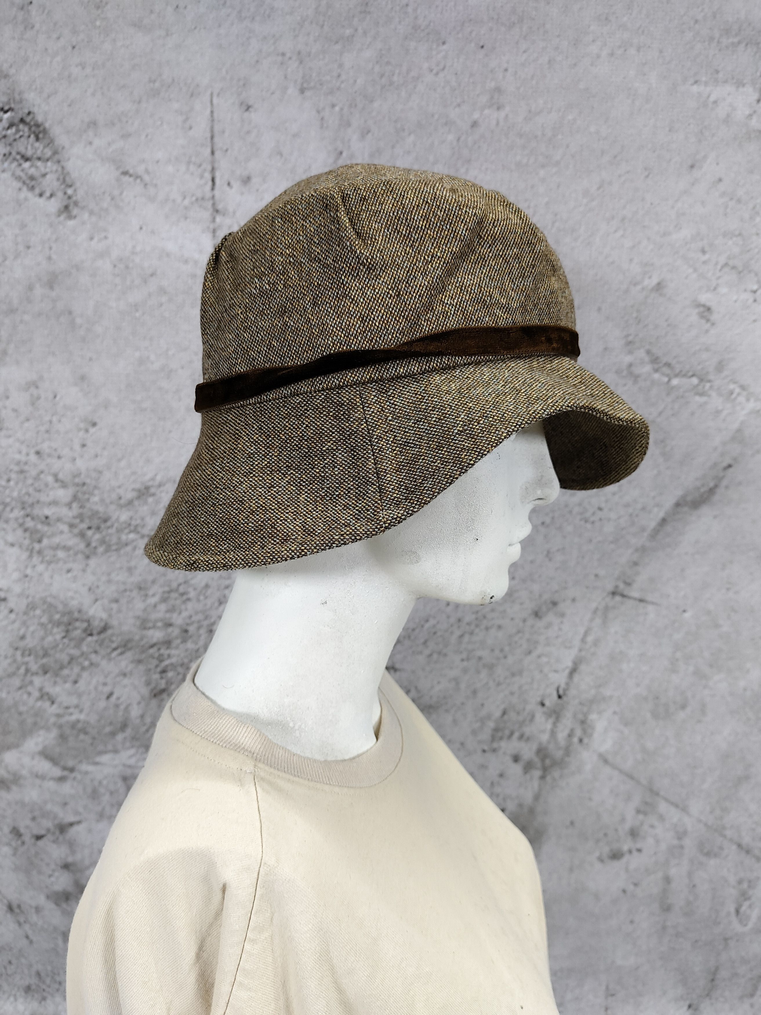 Japanese Brand 2000s Lulu Guinness- Wavy Down Brim Wool Tweed Cloche Hat Size ONE SIZE - 4 Thumbnail