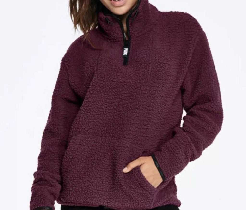 Victoria's Secret Victoria's Secret Pink Quarter Zip Sherpa Pullover Women's Size L / US 10 / IT 46 - 1 Thumbnail