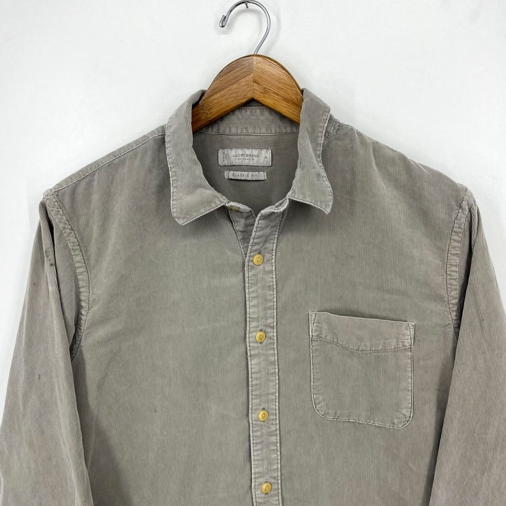 Lucky Brand Lucky Brand Long Sleeve Button-Up Shirt M Gray Corduroy Classic Fit Men Size US M / EU 48-50 / 2 - 2 Thumbnail