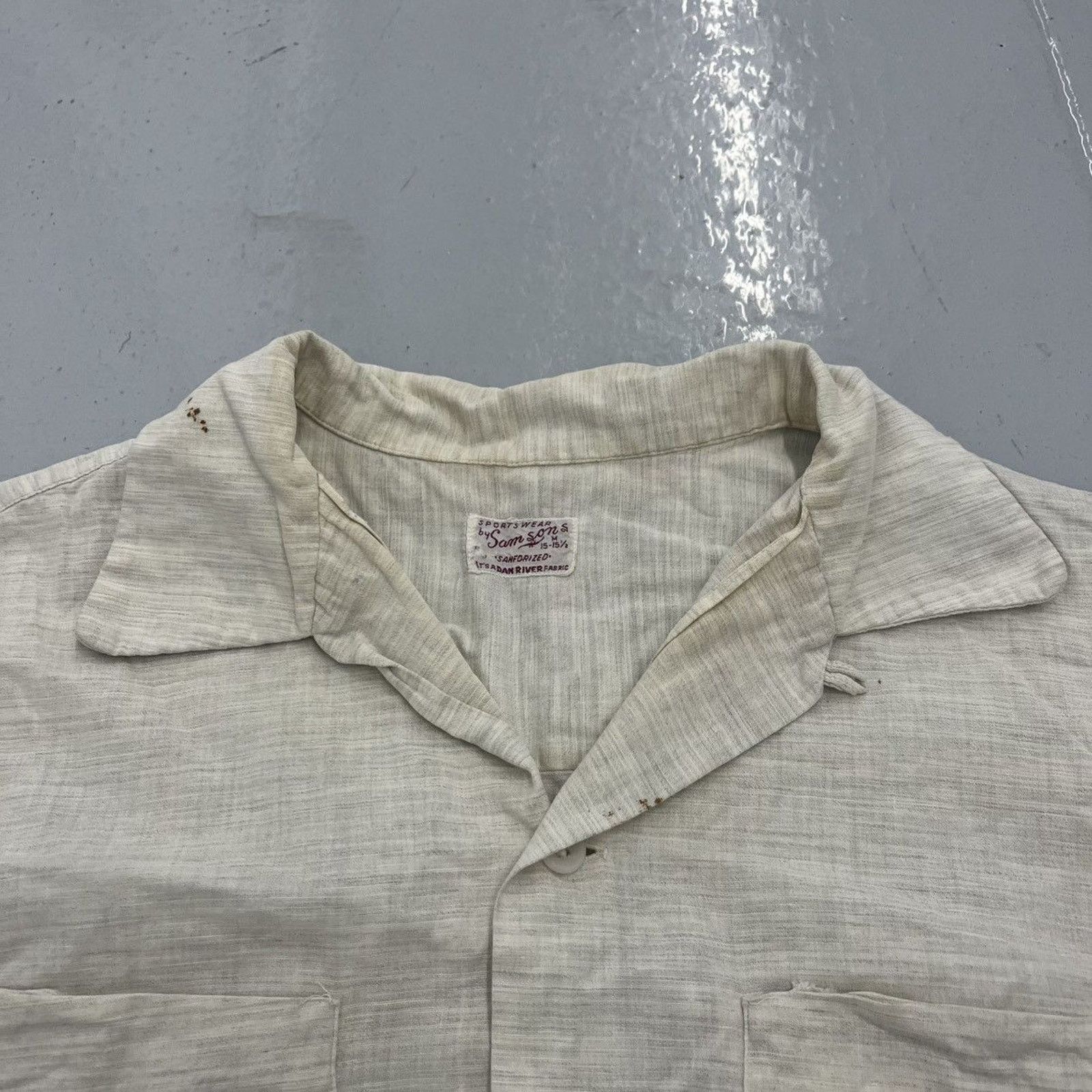 Other Vintage 50s Samsons White Pattern Cotton Loop Collar Size US M / EU 48-50 / 2 - 3 Thumbnail