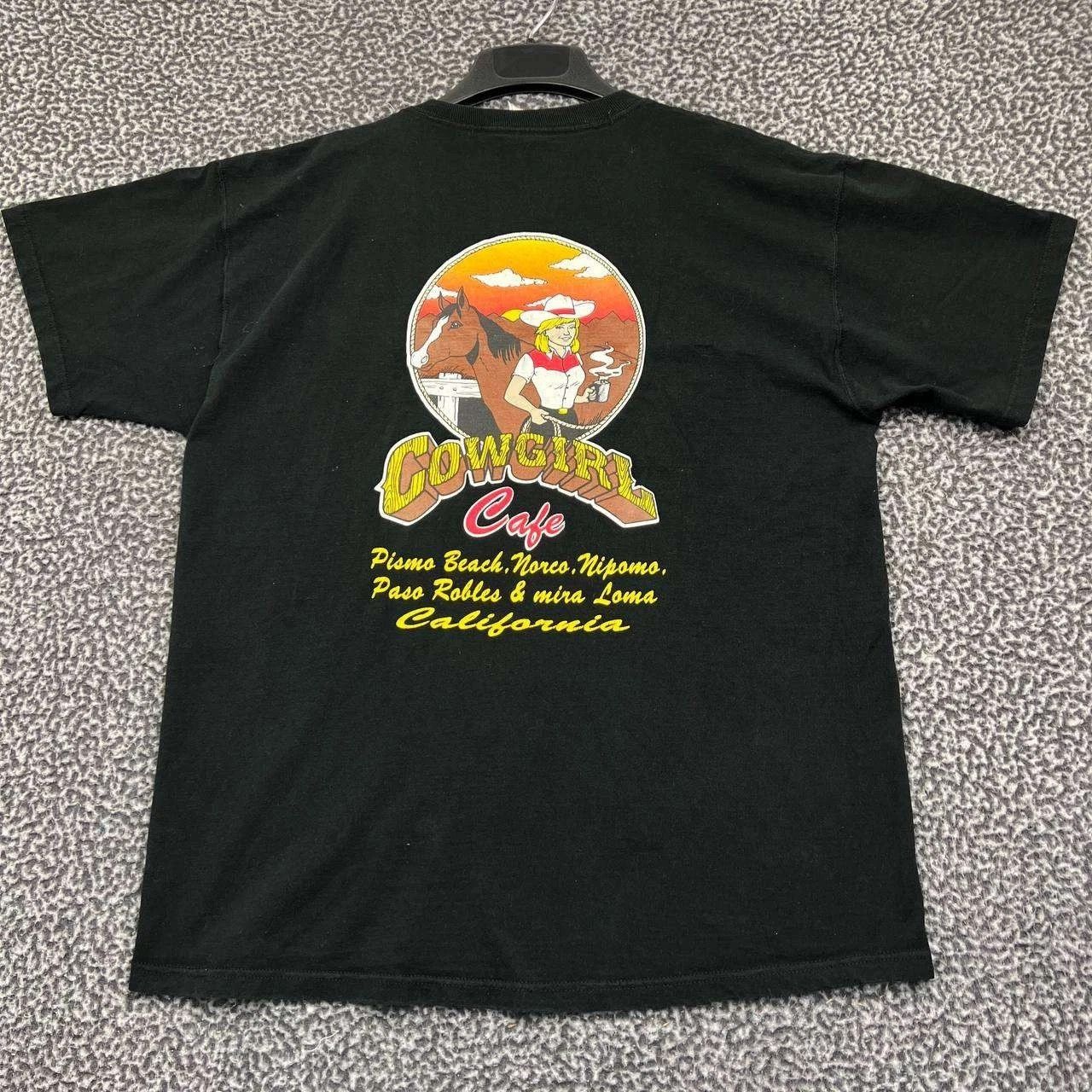 Fruit Of The Loom Vintage Cowgirl Cafe Shirt Men XL Black Short Sleeve Cotton Size US XL / EU 56 / 4 - 1 Thumbnail