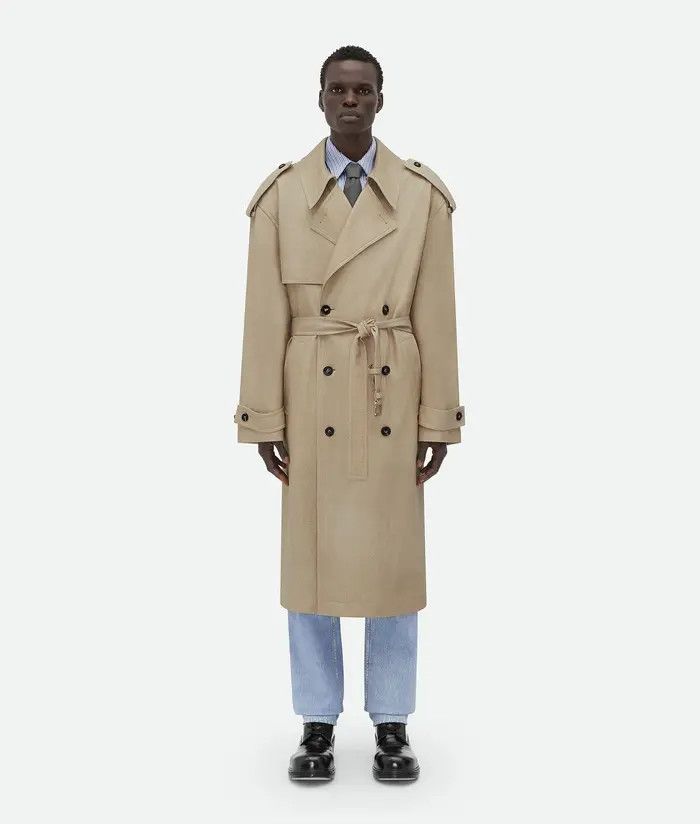 Bottega Veneta o1w1db10525 Printed Leather Mouline Twill Trench Coat Beige Size US L / EU 52-54 / 3 - 3 Thumbnail