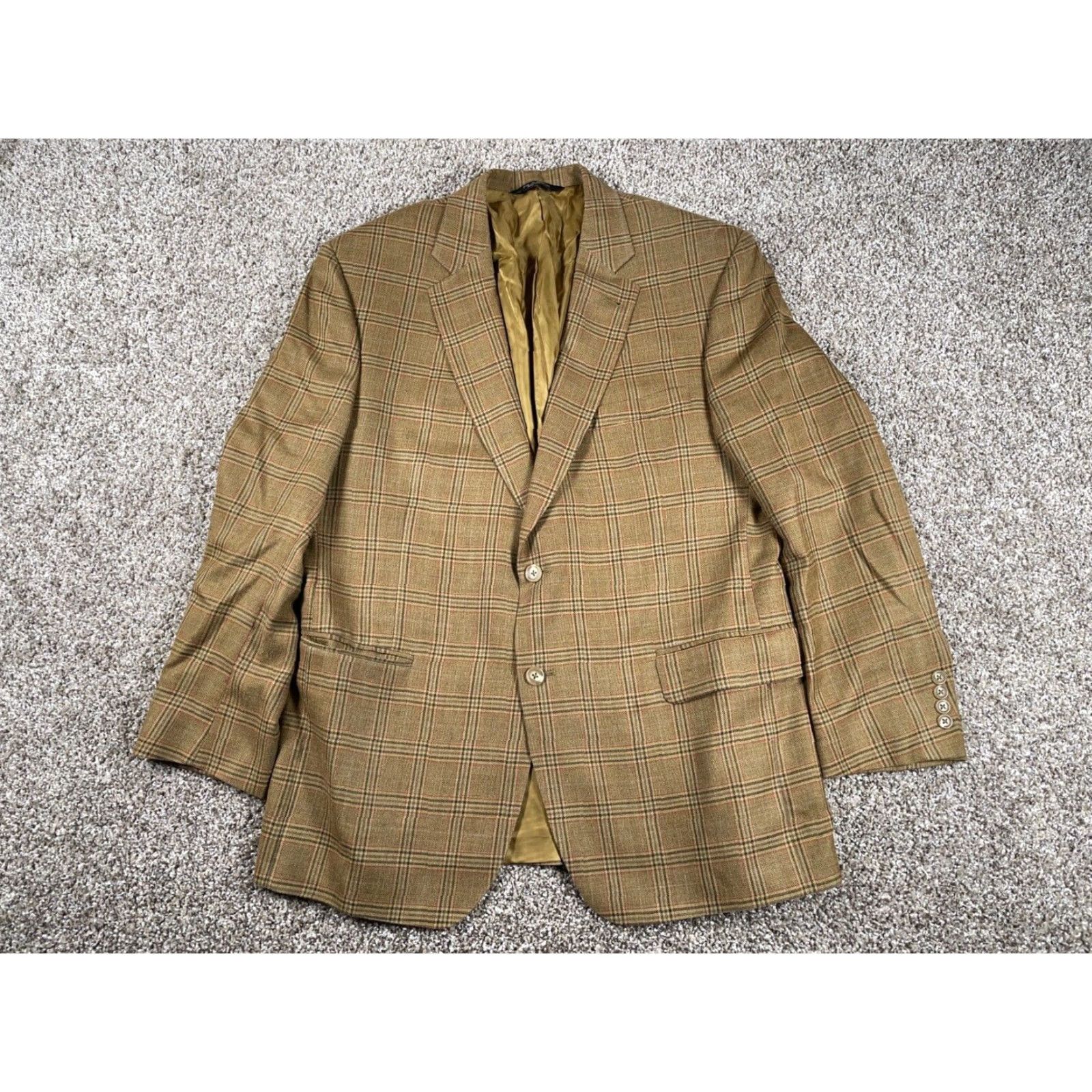 Jos. A. Bank Jos. A. Bank Brown Glen Plaid Blazer Men's 44 Regular Silk Wool Two-Button Single-Breasted Classic Preppy Size 44R - 2 Thumbnail