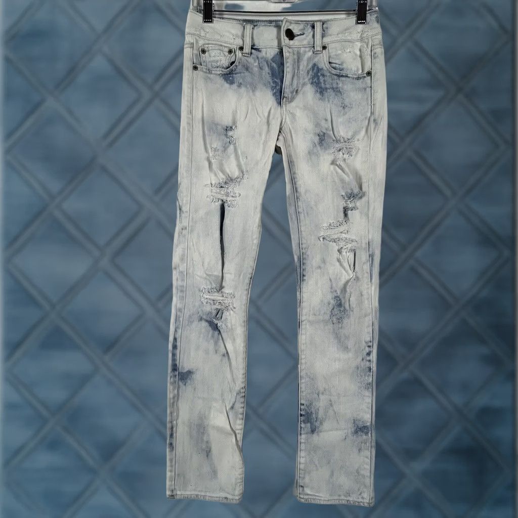 American Eagle Outfitters VINTAGE American Eagle Jeans Straight Regular Distressed Denim 0 Womens Jeans Stretch Blue 90s Size 25" / US 0 / IT 36 - 1 Thumbnail