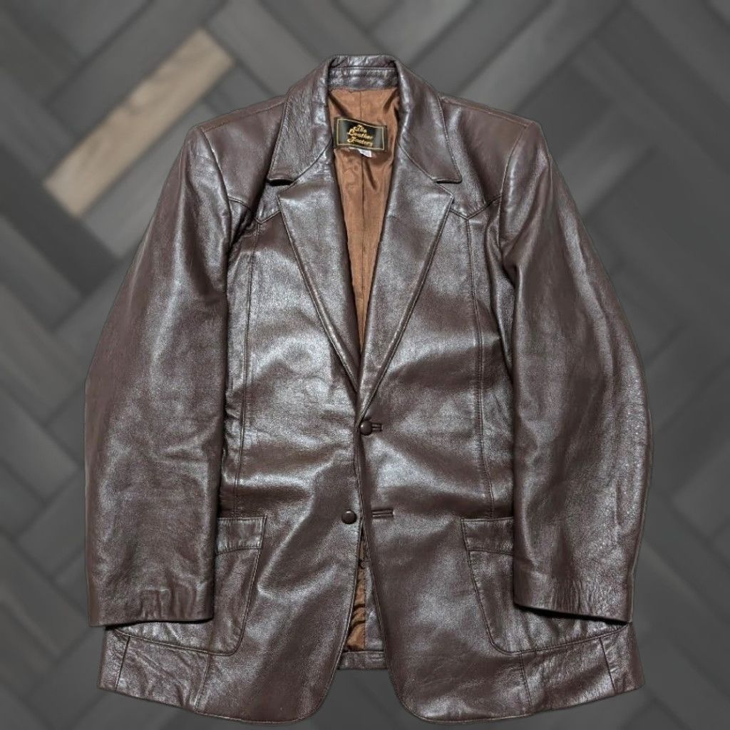 Vintage VINTAGE The Leather Factory Western Blazer Blazer 2XL Mens Brown Cowhide 48L Jacket 2XL USA Made Vintage Leather blazer Size 48R - 1 Thumbnail