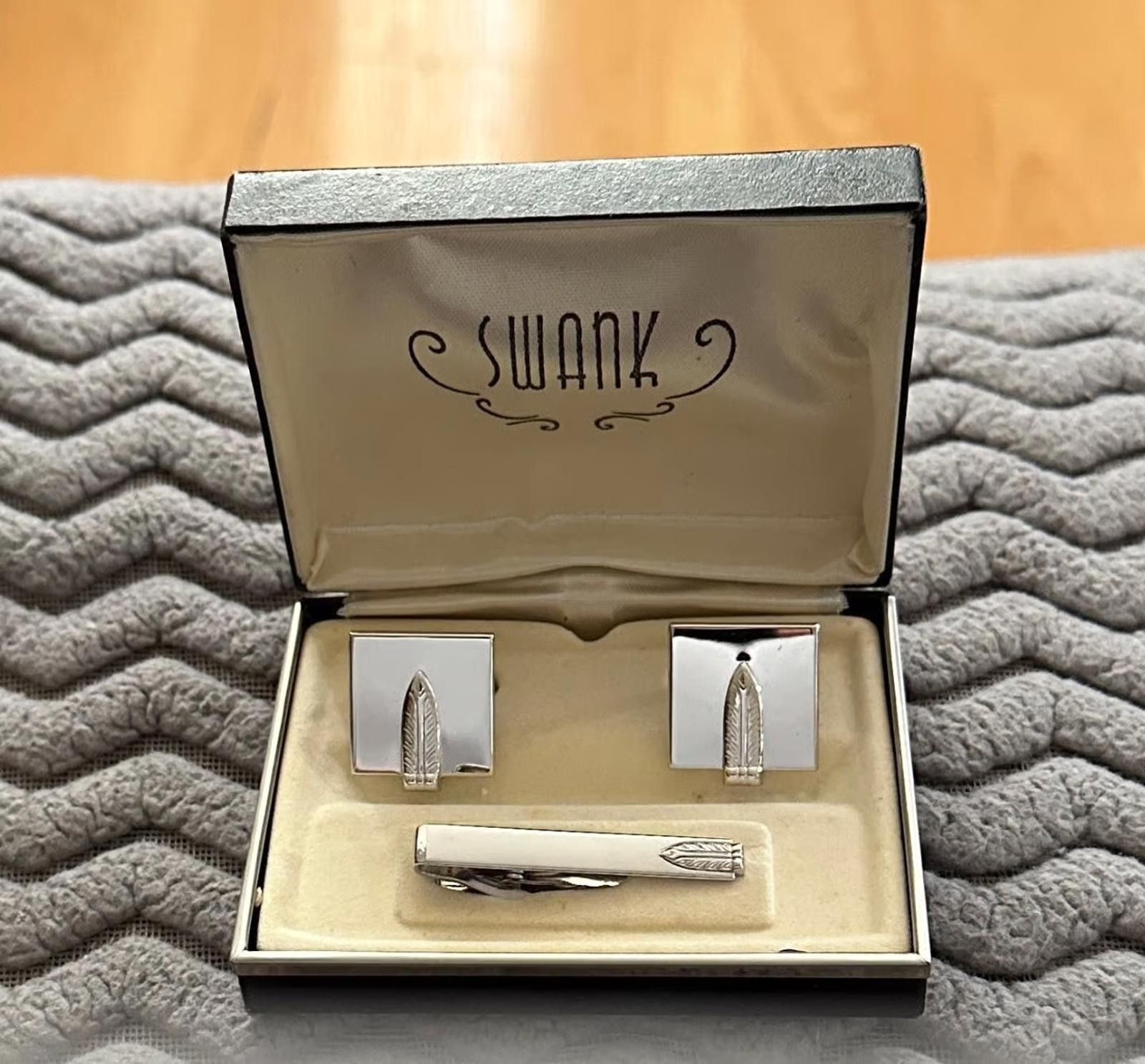 Sankuanz 1960/70’s Swank Feather Motif metal cufflinks tie bar set Size ONE SIZE - 2 Thumbnail