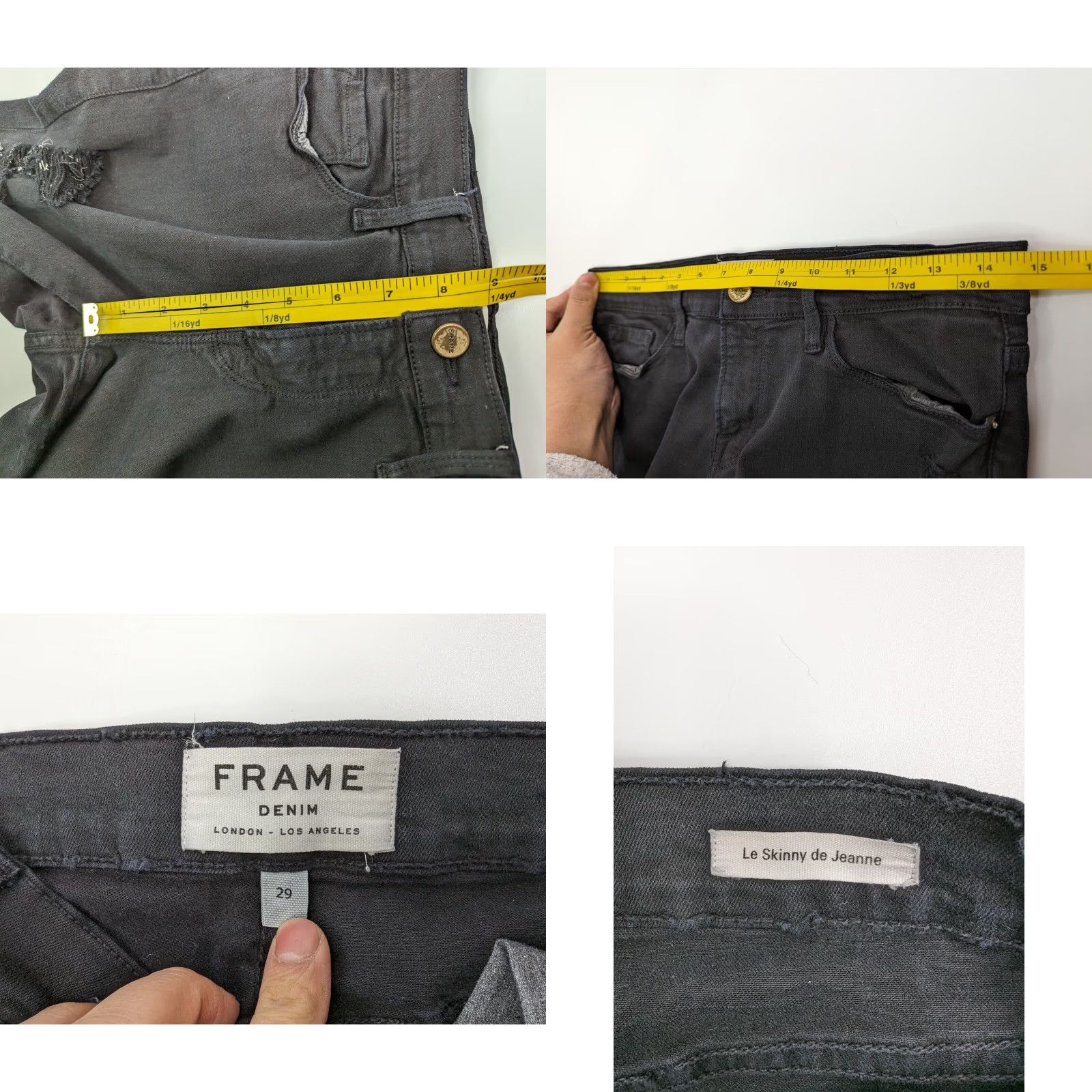 Frame **FRAME Le Skinny De Jeanne Designer Women's Black Skinny Jeans** User: **Film Noir Ripped Black Skinny Jeans - FRAME Le Skinny De Jeanne** Size 29" - 8 Thumbnail
