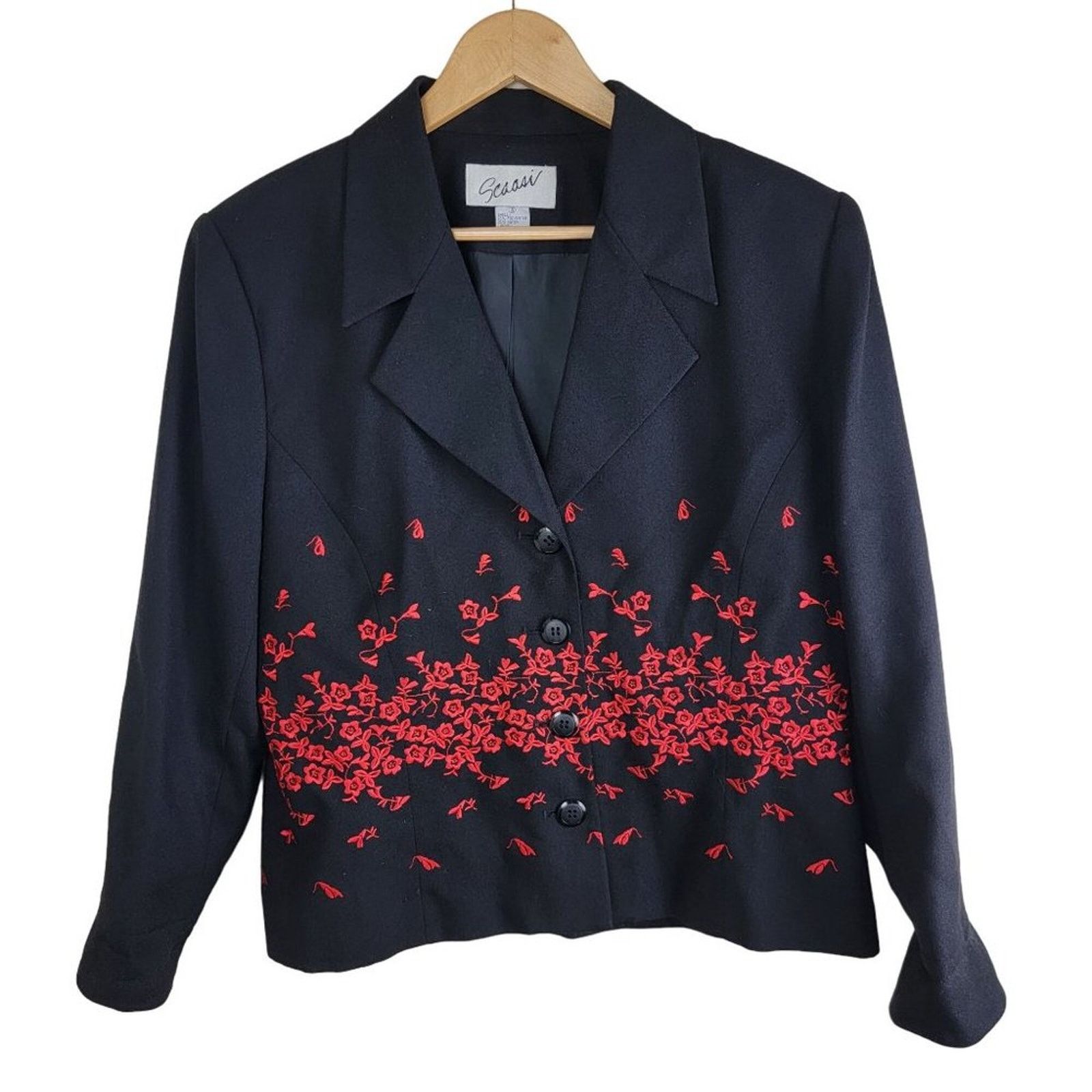 Vintage SCAASI Floral Embroidery Blazer Black Size L / US 10 / IT 46 - 1 Thumbnail