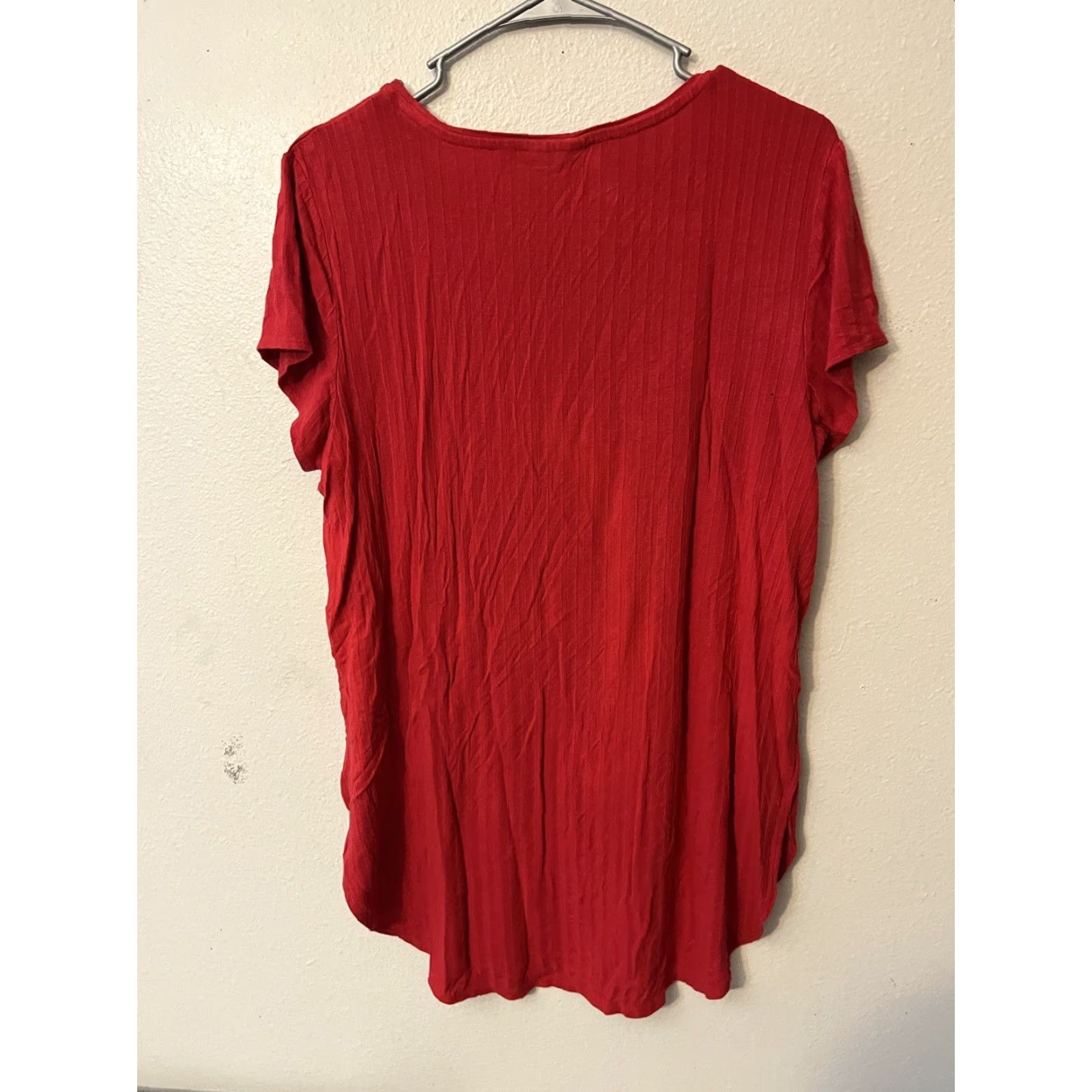 Vintage Apt 9 Bright Red Pullover Shirt Women's Size Large Regular Cap Sleeve Short Sleeve All Seasons Knit Polyester Rayon Spandex Blouse Women Size L / US 10 / IT 46 - 2 Thumbnail