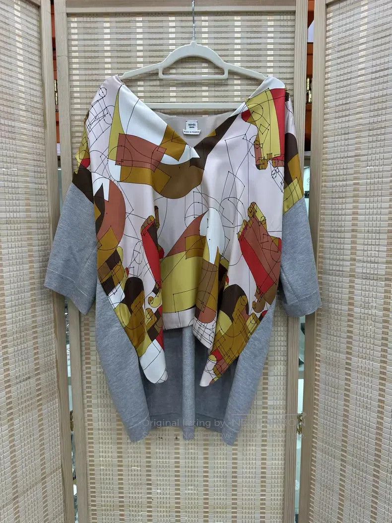 Hermes Hermes Silk cashmere pieced irregular short-sleeve top Size XXS / US 00 / IT 34 - 1 Thumbnail