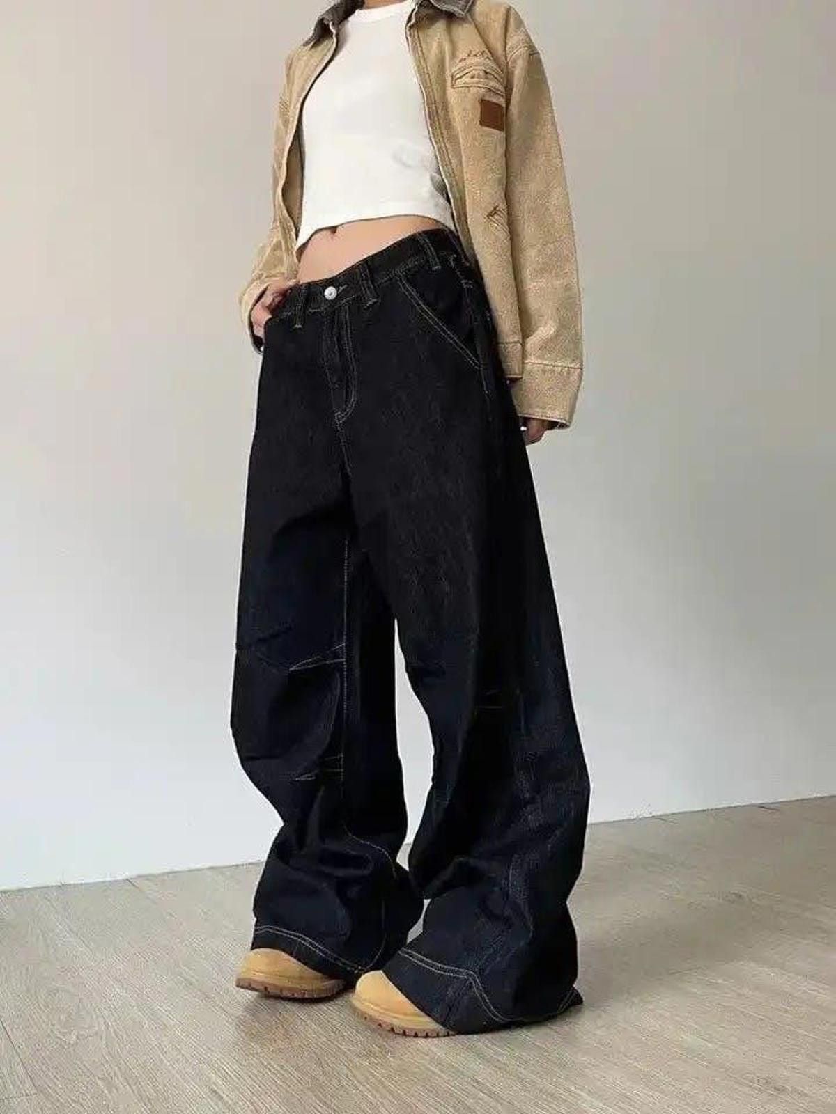 Jean Black Cargo Baggy Denim Jeans, y2k Size 27" / US 4 / IT 40 - 1 Thumbnail