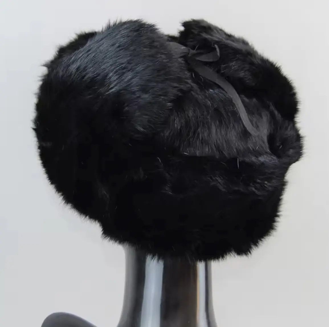 Japanese Brand Size XL Luxury Black Rabbit Fur Trapper Hat – Unisex Winter Size ONE SIZE - 3 Thumbnail