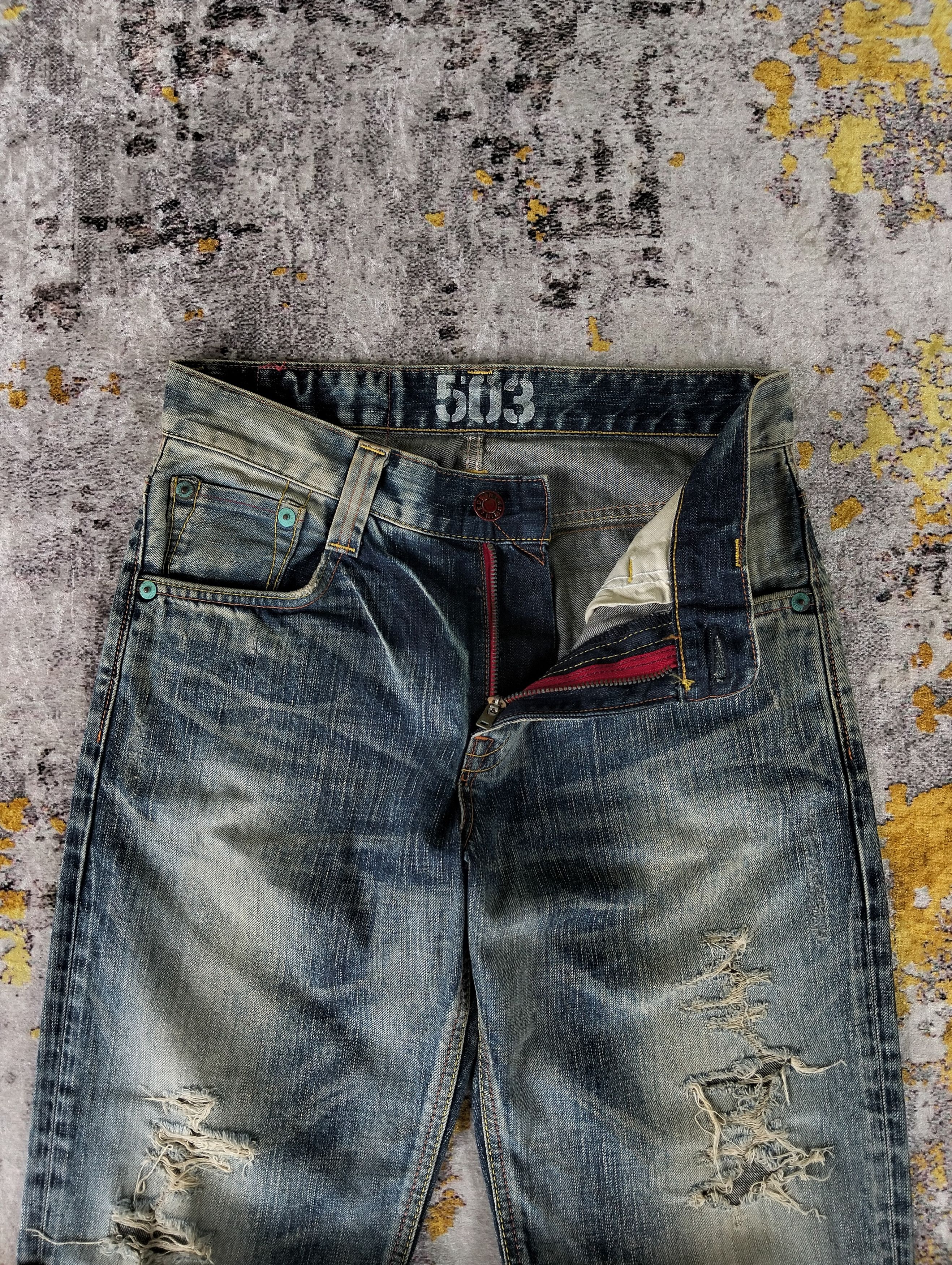 Edwin Ripped Edwin 503 Blue Trip Regular Straight Faded Jeans Size US 31 - 13 Thumbnail
