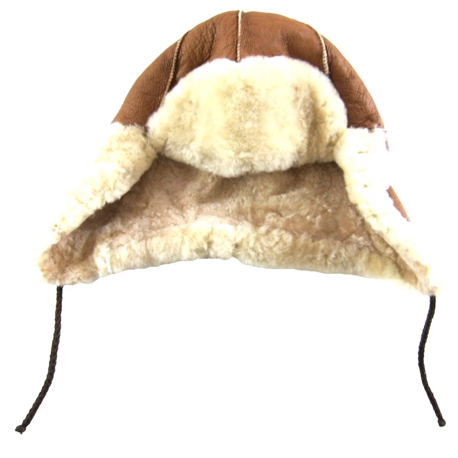 Vintage VINTAGE Brown Tan Leather Fur Lined Bomber Trapper Hat One Size Womens Size ONE SIZE - 3 Thumbnail