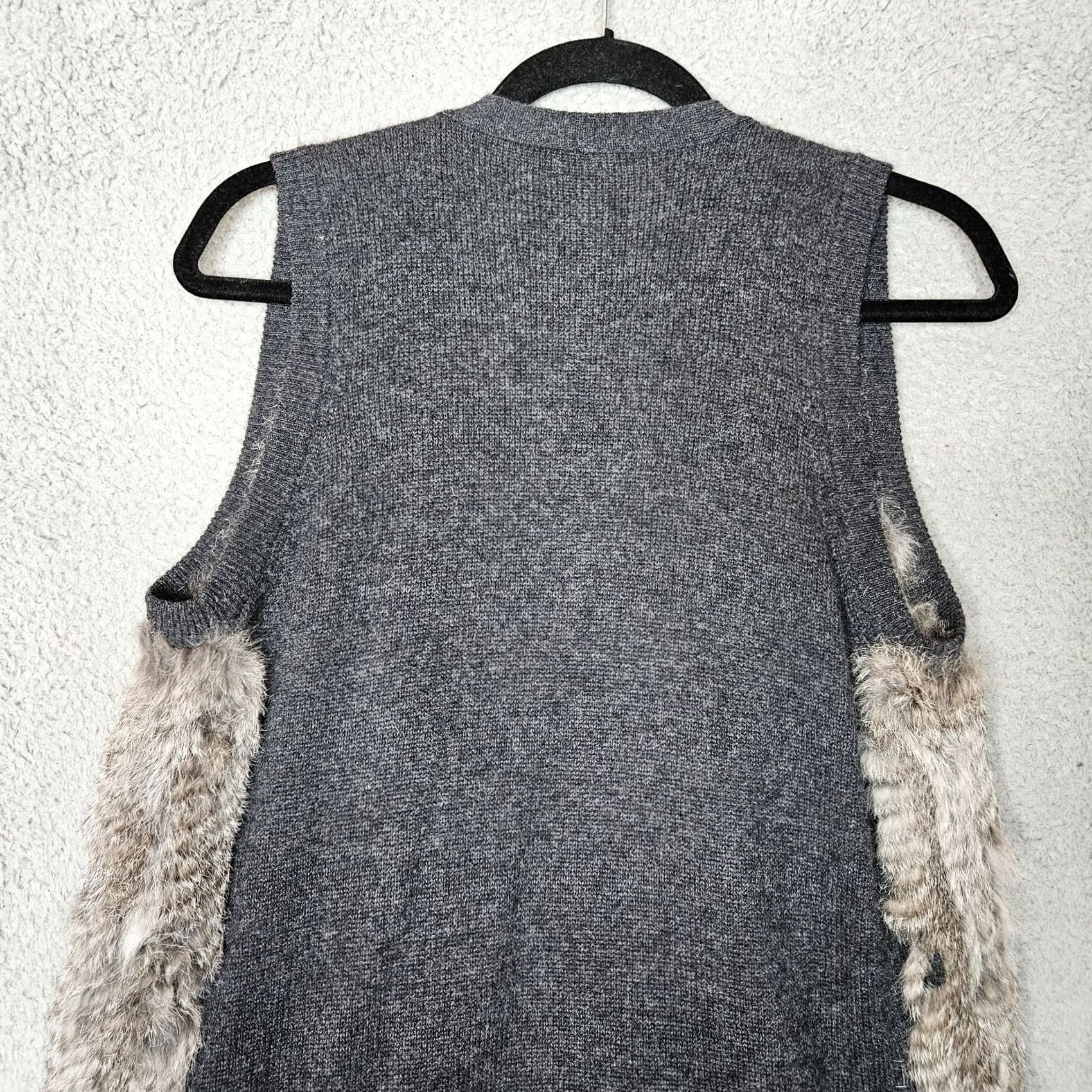 Vintage The Cashmere Project Cardigan Women's Gray Open Front Fur Trim Sz S Size S / US 4 / IT 40 - 7 Thumbnail