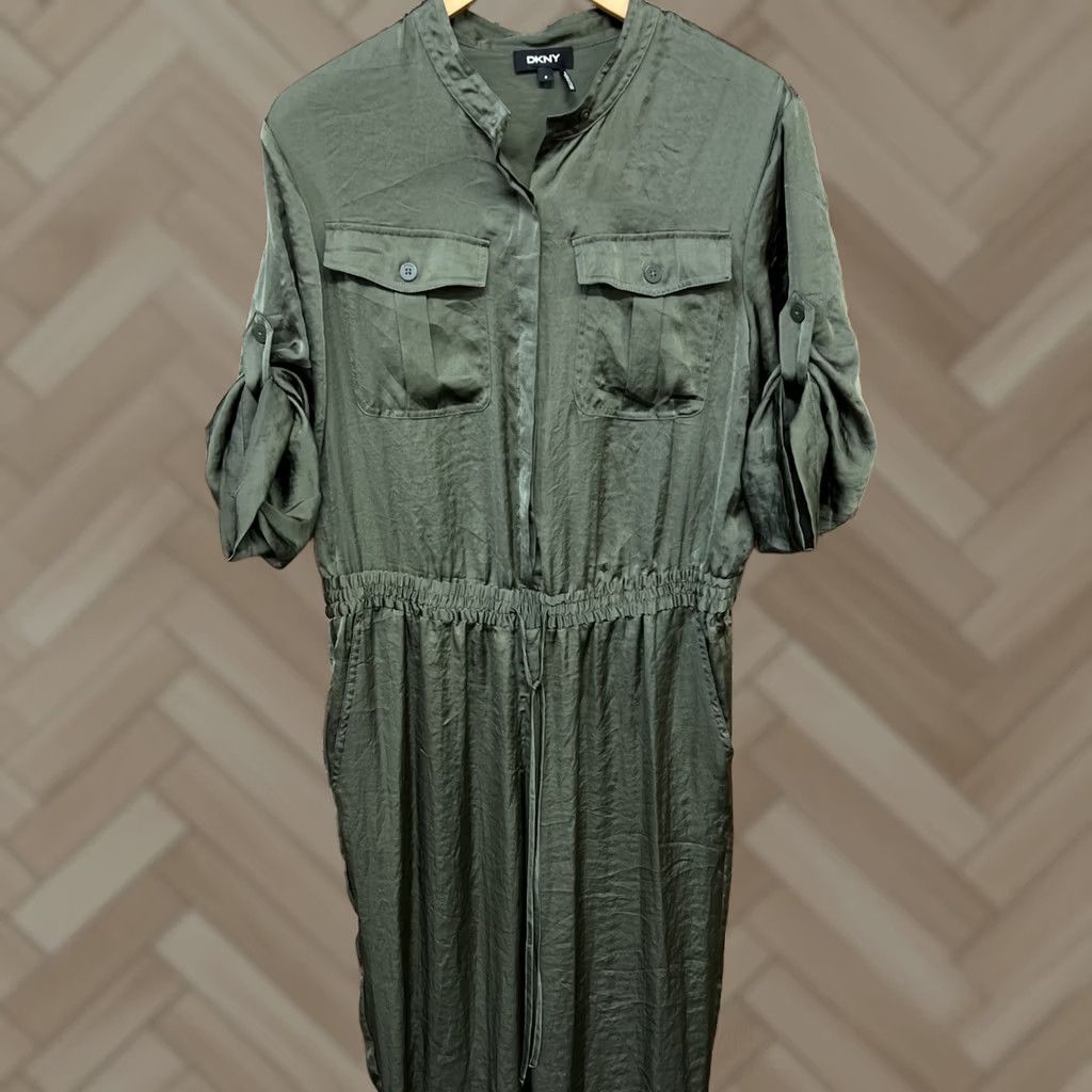 DKNY DKNY Jumpsuit Green Size Medium Womens Adjustable Sleeves Mock Turtleneck Casual Lightweight Polyester Logo Classic 90s Style Boys? Size 32" / US 10 / IT 46 - 1 Thumbnail