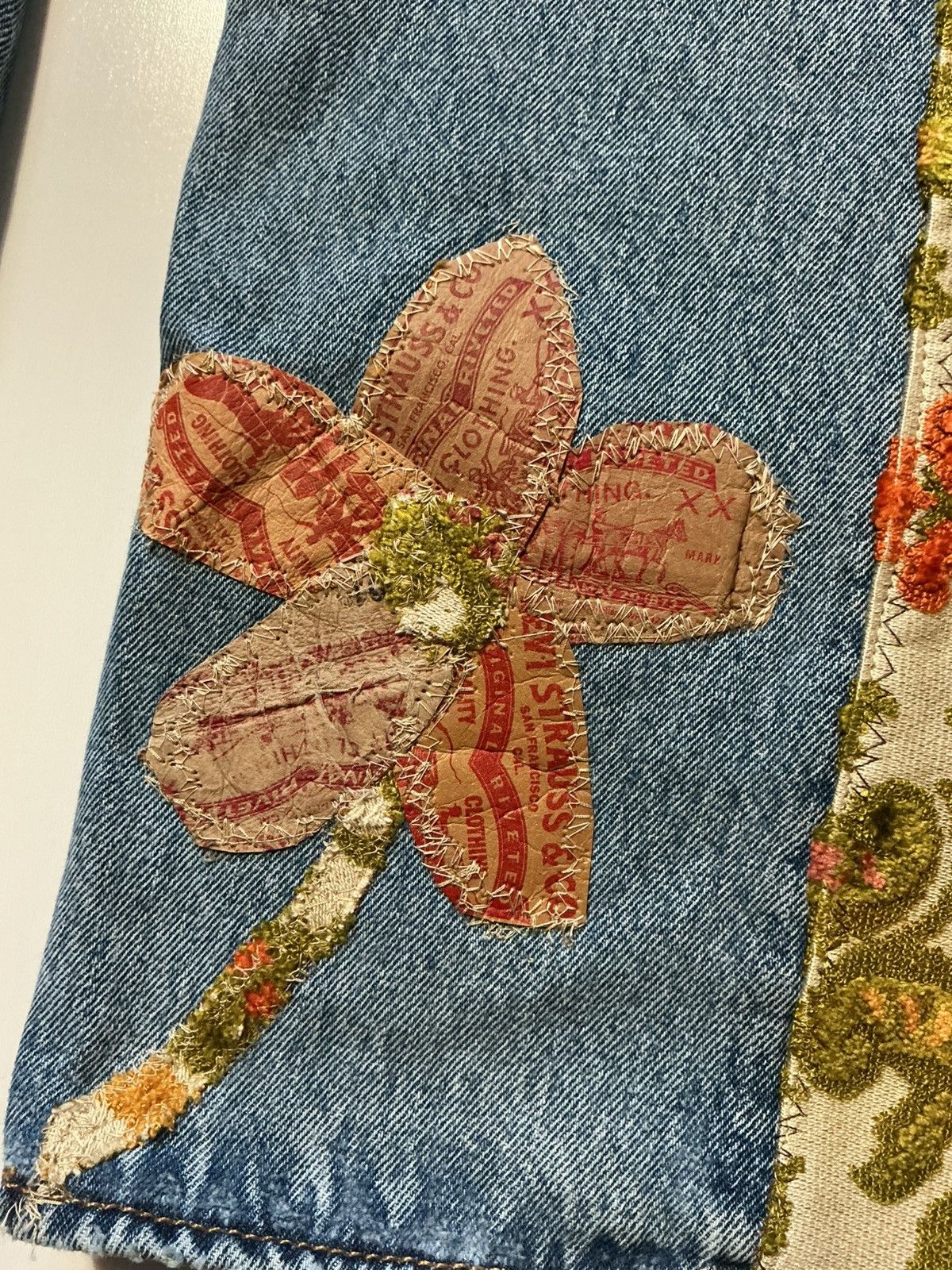 Levi's Vintage Levis Peace & Love Patchwork Flared Denim Jeans Size US 36 / EU 52 - 5 Thumbnail